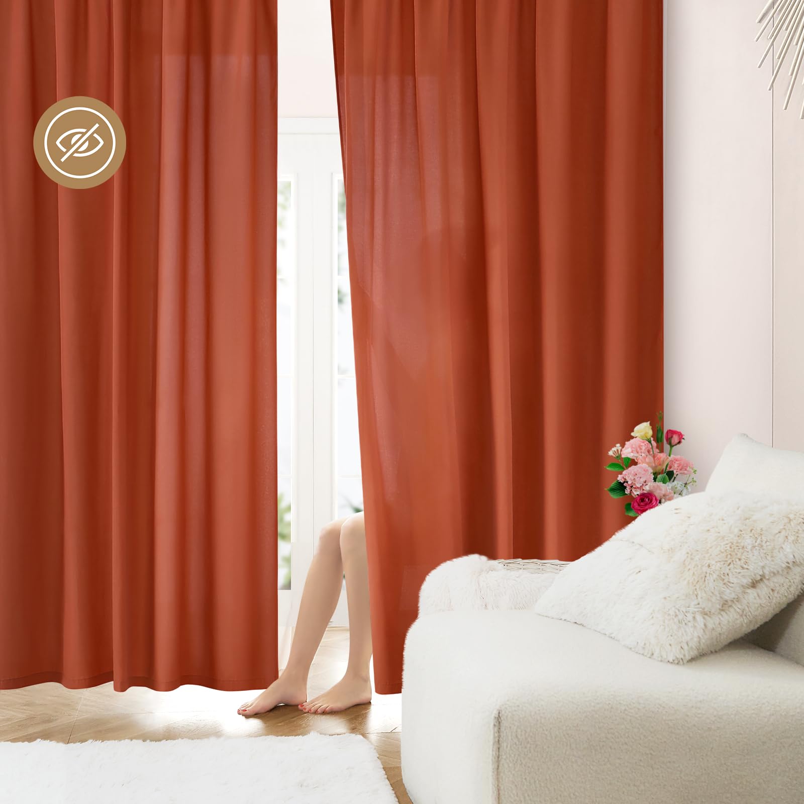 HOMEIDEAS Non-See-Through White Privacy Sheer Curtains 52 X 84 Inches Long 2 Panels Sheer Curtains Light Filtering Window Curtains Drapes for Bedroom Living Room