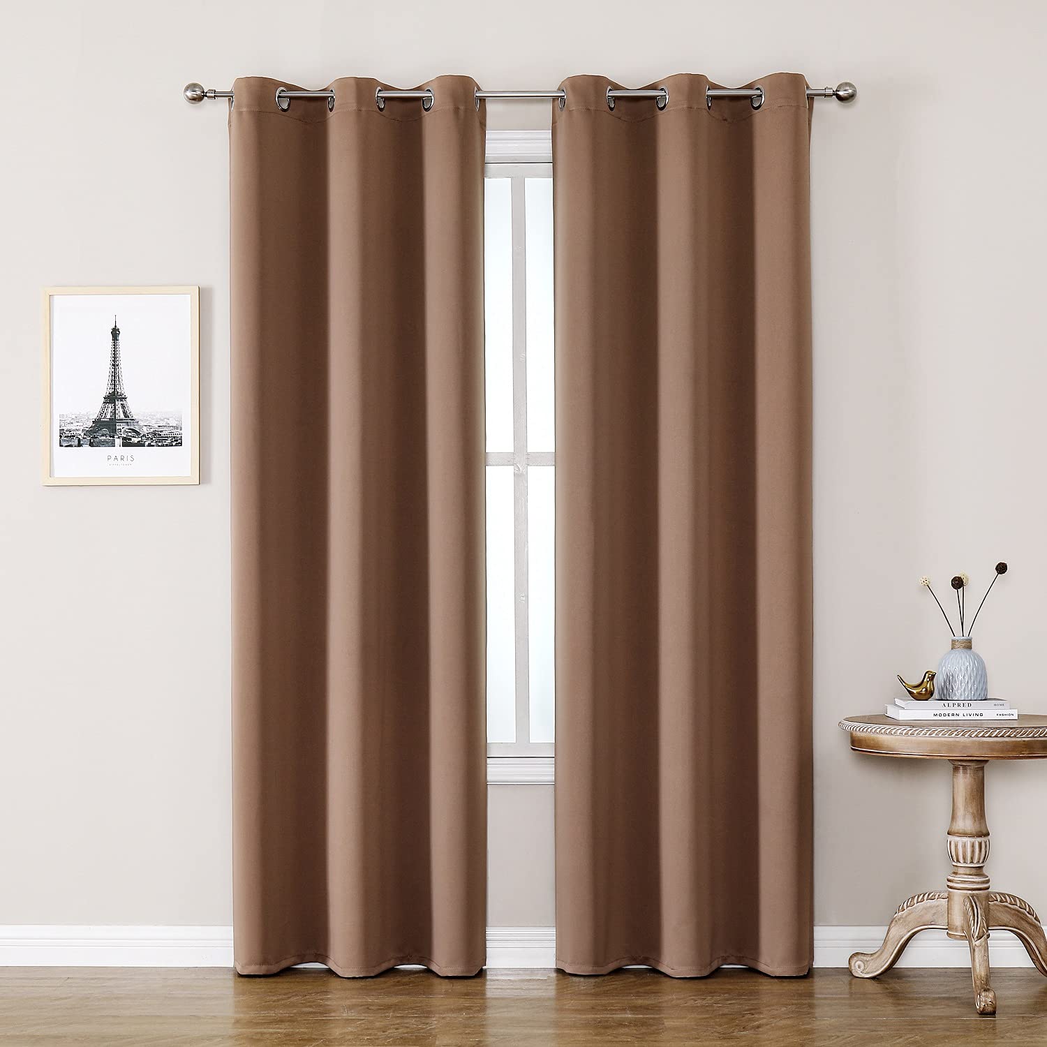 ChrisDowa Grommet Blackout Curtains for Bedroom and Living Room - 2 Panels Set Thermal Insulated Room Darkening Curtains (Dark Grey, 42 x 63 Inch)