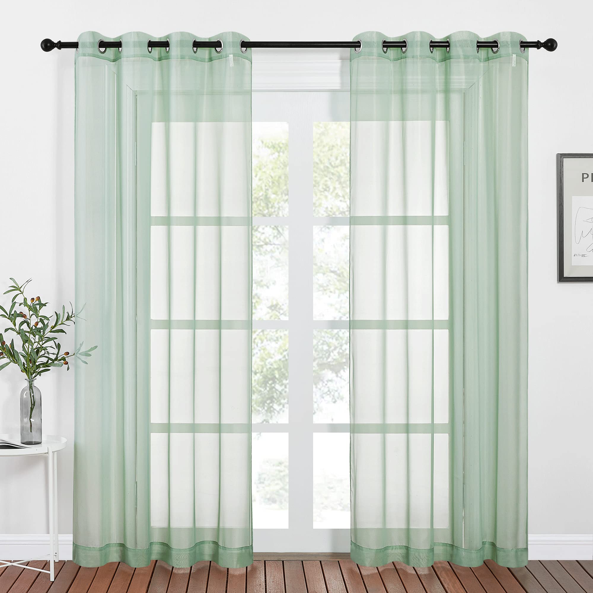 NICETOWN Sheer Curtains Panel 72" Long - Ring Top Window Treatment Sheer Voile Drapes for Bedroom/Living Room (White, Set of 2, W54 x L72)