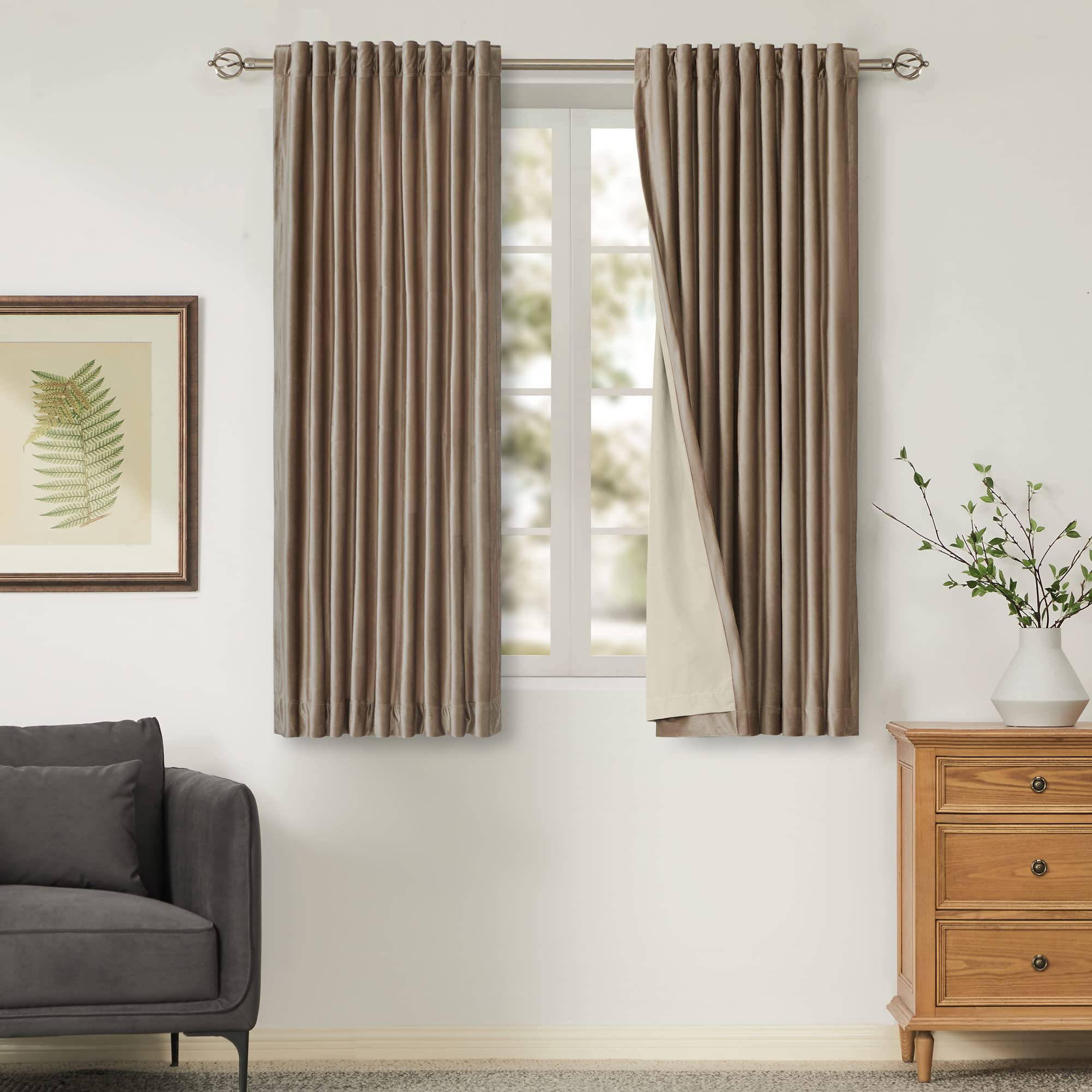100% Blackout Ivory Off White Velvet Curtains 84 inch Long for Living Room,Set of 2 Panels Liner Rod Pocket Back Tab Thermal Window Drapes Room Darkening Heavy Decorative Curtains for Bedroom