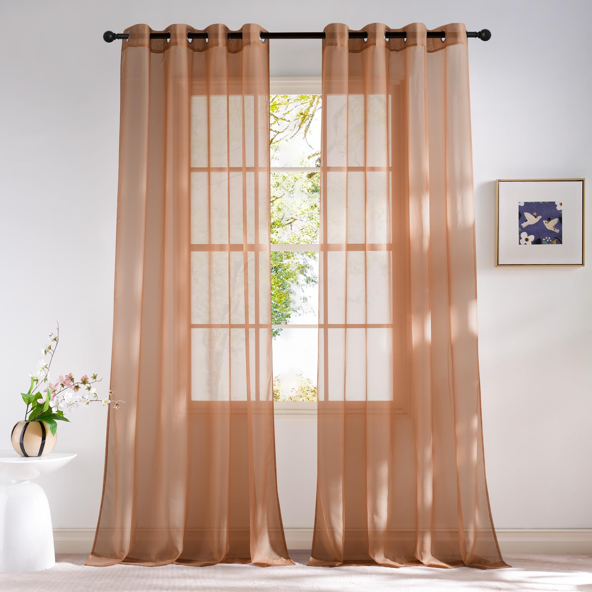 NICETOWN Sheer Curtains Panel 72" Long - Ring Top Window Treatment Sheer Voile Drapes for Bedroom/Living Room (White, Set of 2, W54 x L72)