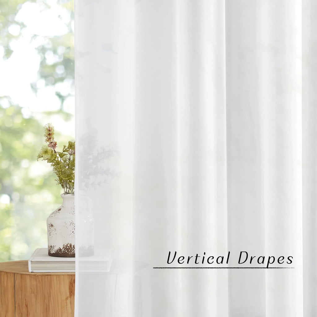 NICETOWN Sheer Curtains Panel 72" Long - Ring Top Window Treatment Sheer Voile Drapes for Bedroom/Living Room (White, Set of 2, W54 x L72)