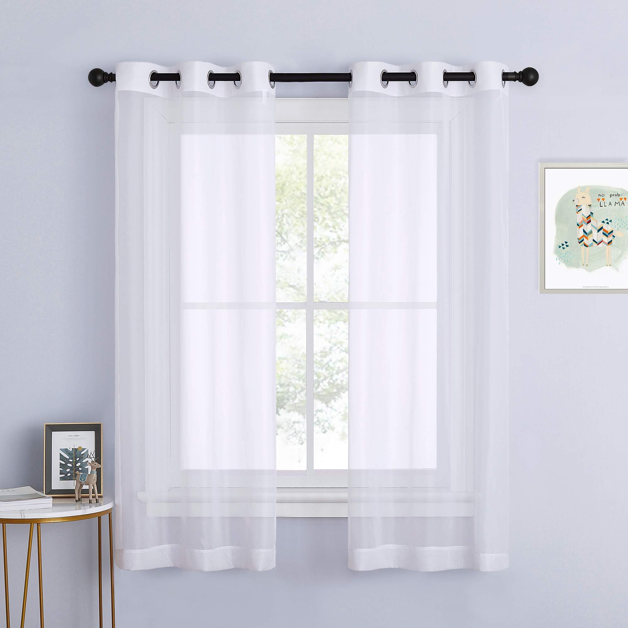 NICETOWN Sheer Curtains Panel 72" Long - Ring Top Window Treatment Sheer Voile Drapes for Bedroom/Living Room (White, Set of 2, W54 x L72)