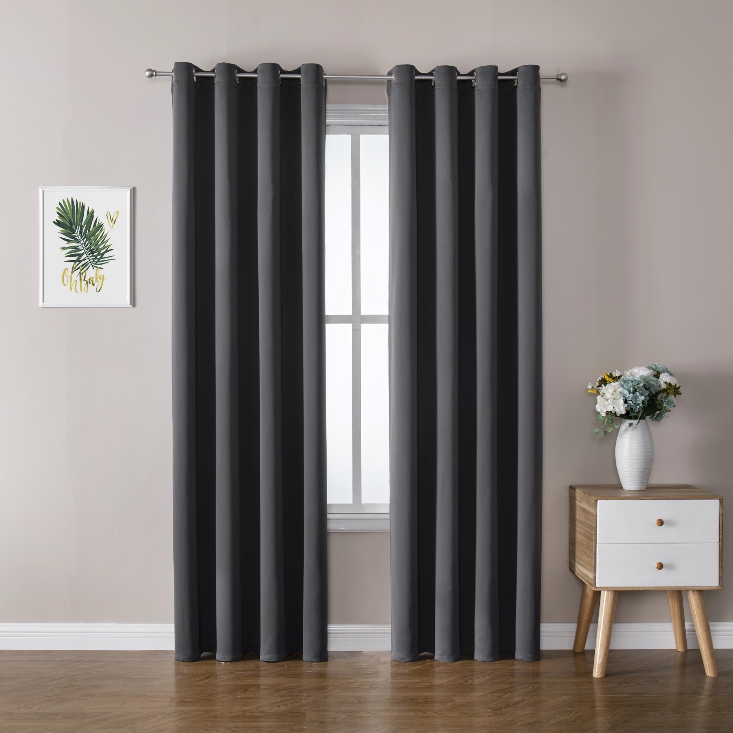 ChrisDowa Grommet Blackout Curtains for Bedroom and Living Room - 2 Panels Set Thermal Insulated Room Darkening Curtains (Dark Grey, 42 x 63 Inch)