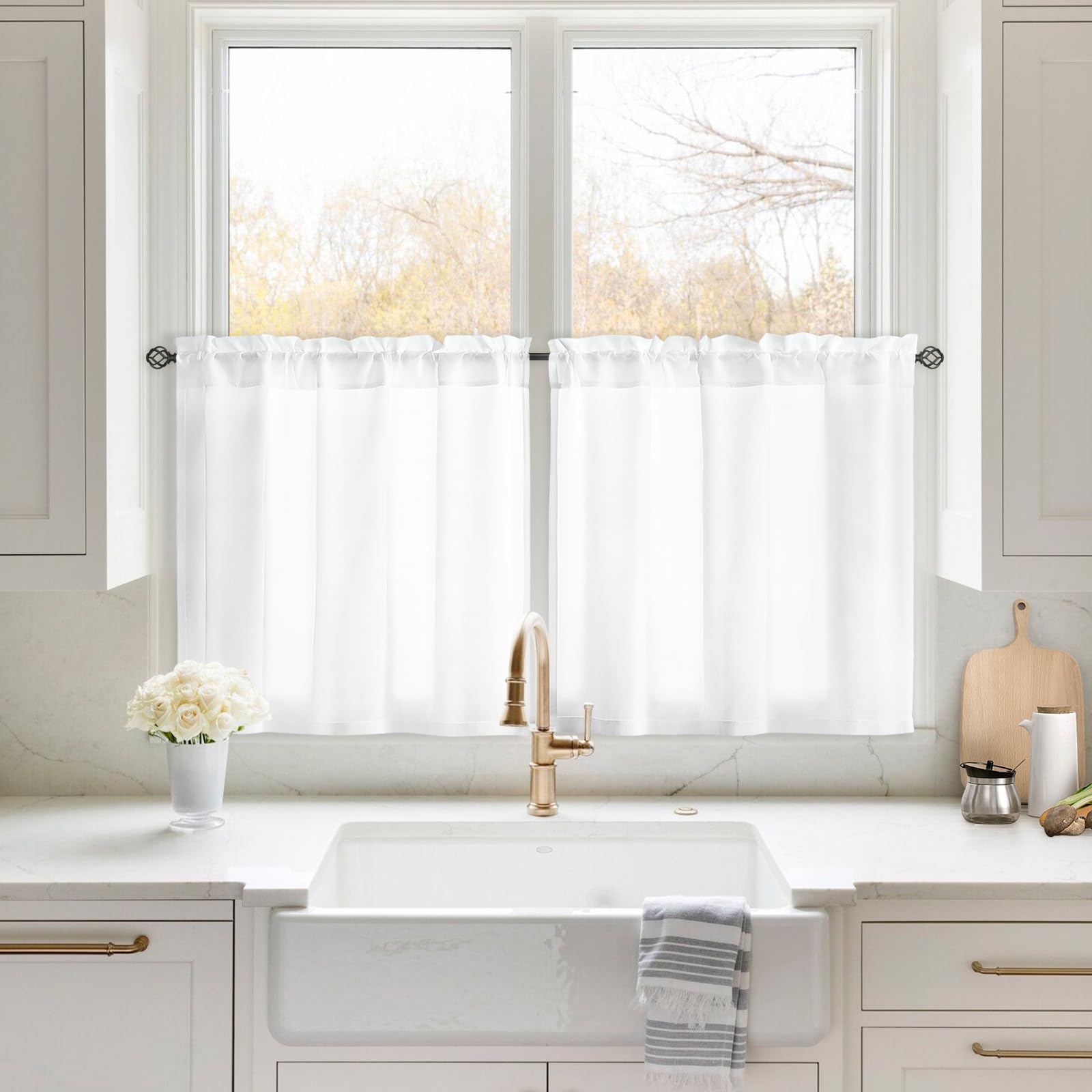 HOMEIDEAS Non-See-Through White Privacy Sheer Curtains 52 X 84 Inches Long 2 Panels Sheer Curtains Light Filtering Window Curtains Drapes for Bedroom Living Room