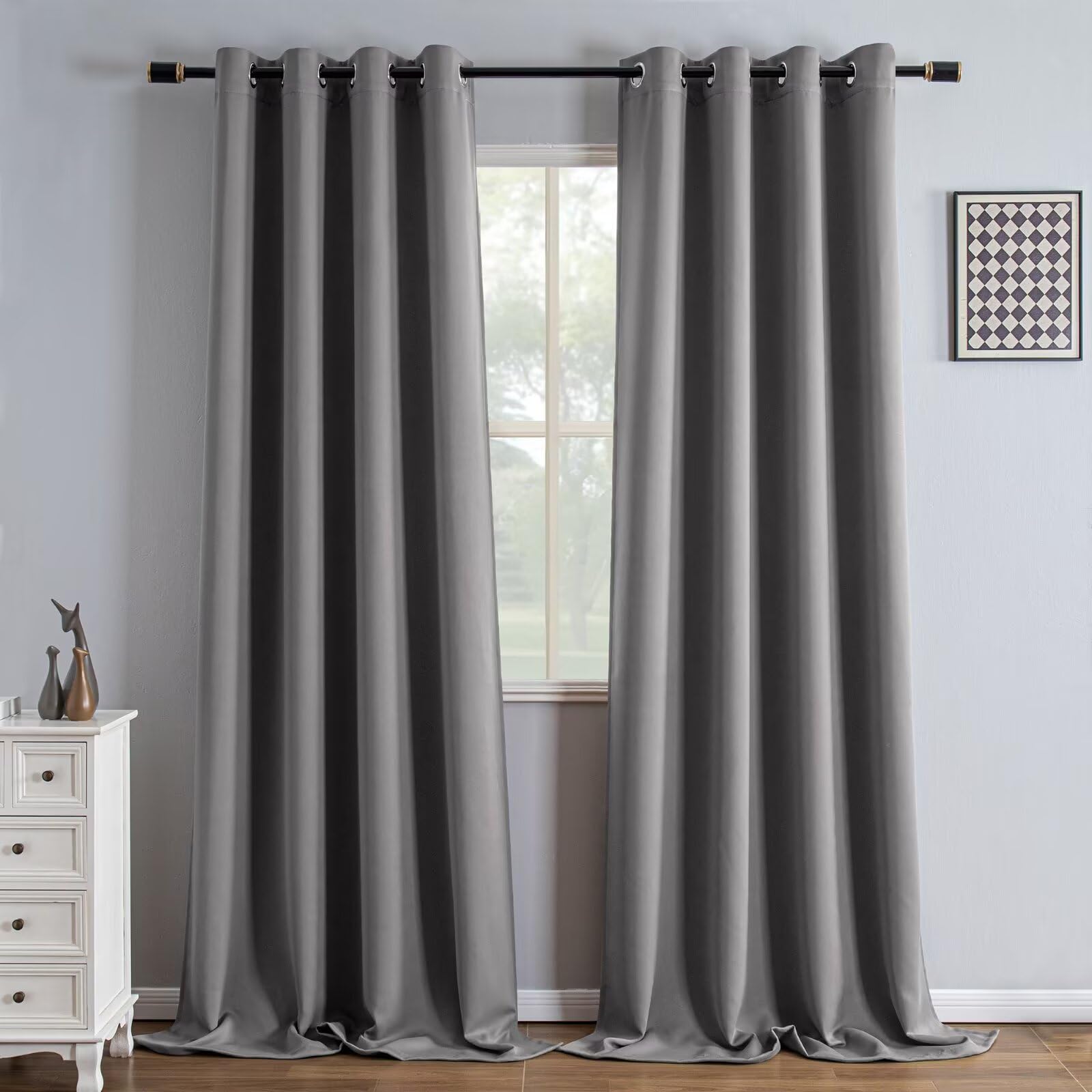 IGEMAEVE Black 100% Blackout Curtains 84 Inch Length 2 Panels Set, Black Out Curtains for Bedroom 84 Inch Long, Rod Pocket Energy Saving Room Darkening Drapes for Living Room Dining Room Window