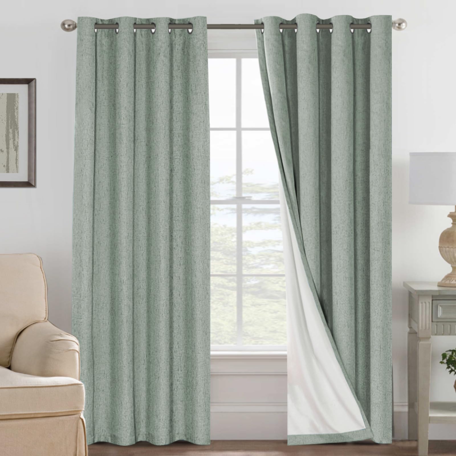 H.VERSAILTEX 100% Blackout Curtains Ivory, Linen Blackout Curtains 96 inch Curtains 2 Panel Set, Elegant Curtain for Bedroom Grommet Drapes for Living Room