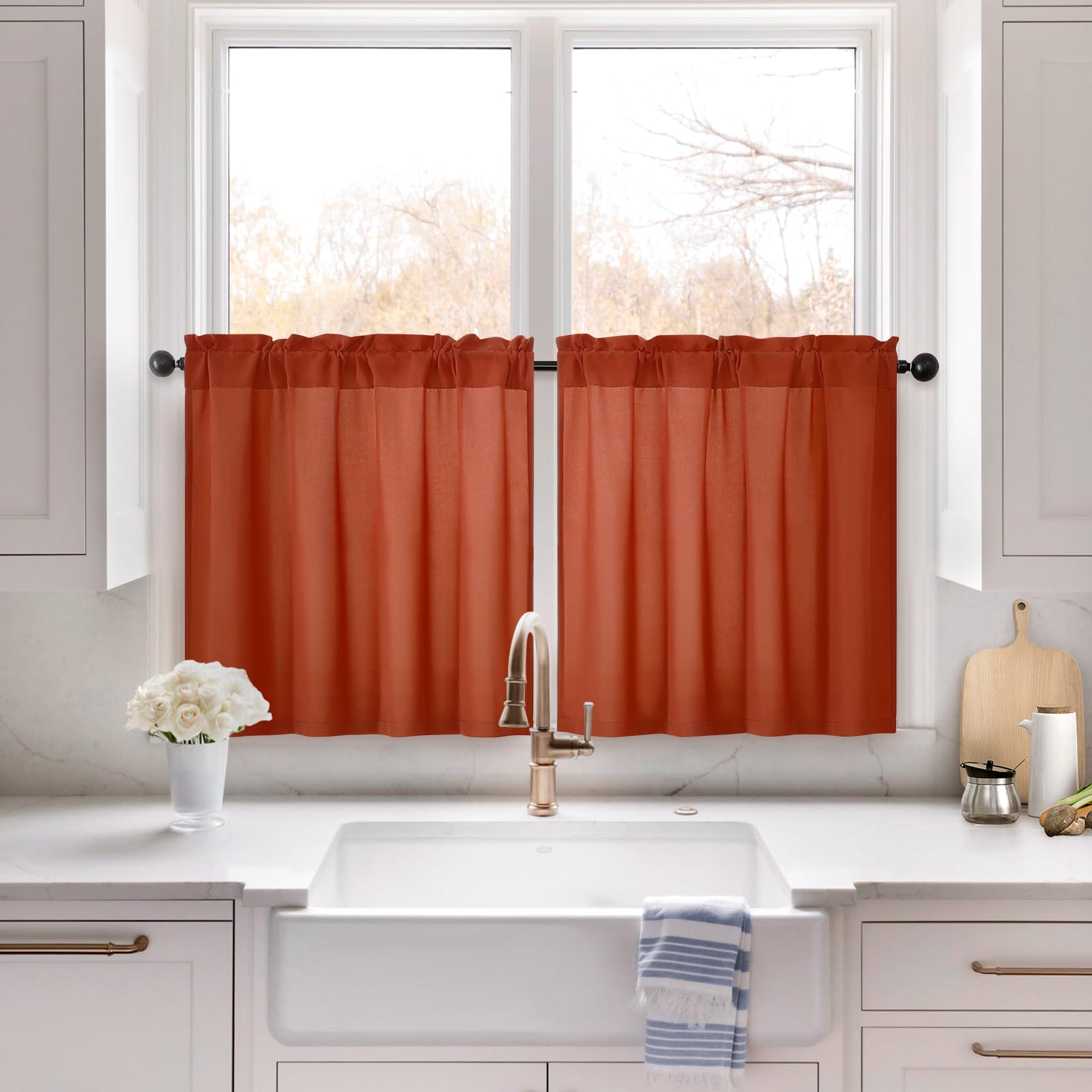 HOMEIDEAS Non-See-Through White Privacy Sheer Curtains 52 X 84 Inches Long 2 Panels Sheer Curtains Light Filtering Window Curtains Drapes for Bedroom Living Room