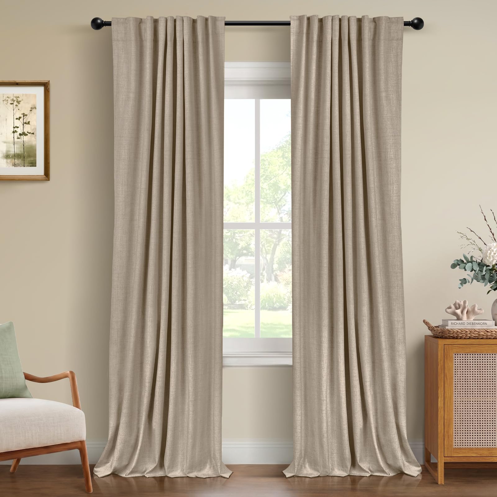 Cream Thermal Blackout Curtains 2 Panels, 50"×84", Back Tab & Rod Pocket Design