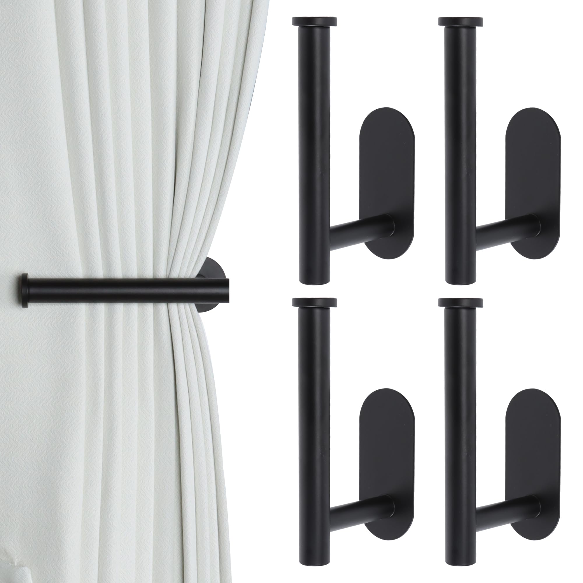 Groleca 2 Pack Adhesive Curtain Holdbacks Curtain Tie Backs Curtain Holdbacks No Drill Curtain Pull Backs Adhesive Curtain Hooks Curtain Holders for Drapes (2, Black)
