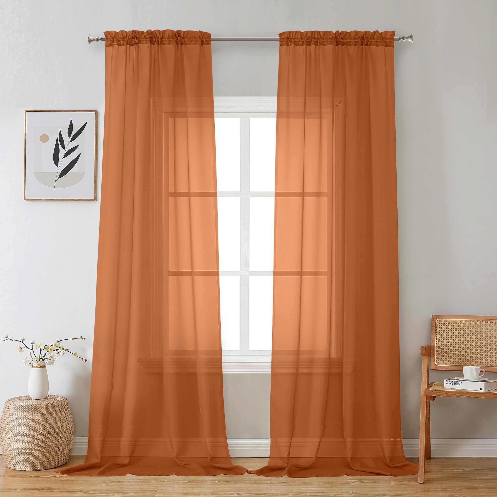 Aiyufeng Blush Pink Sheer Curtains 84 Inches Long 2 Panels Set, Light Filtering Soft Airy Voile Rod Pocket Baby Pink Sheer Window Drapes for Bedroom Living Room, Each 40Wx84L Inches