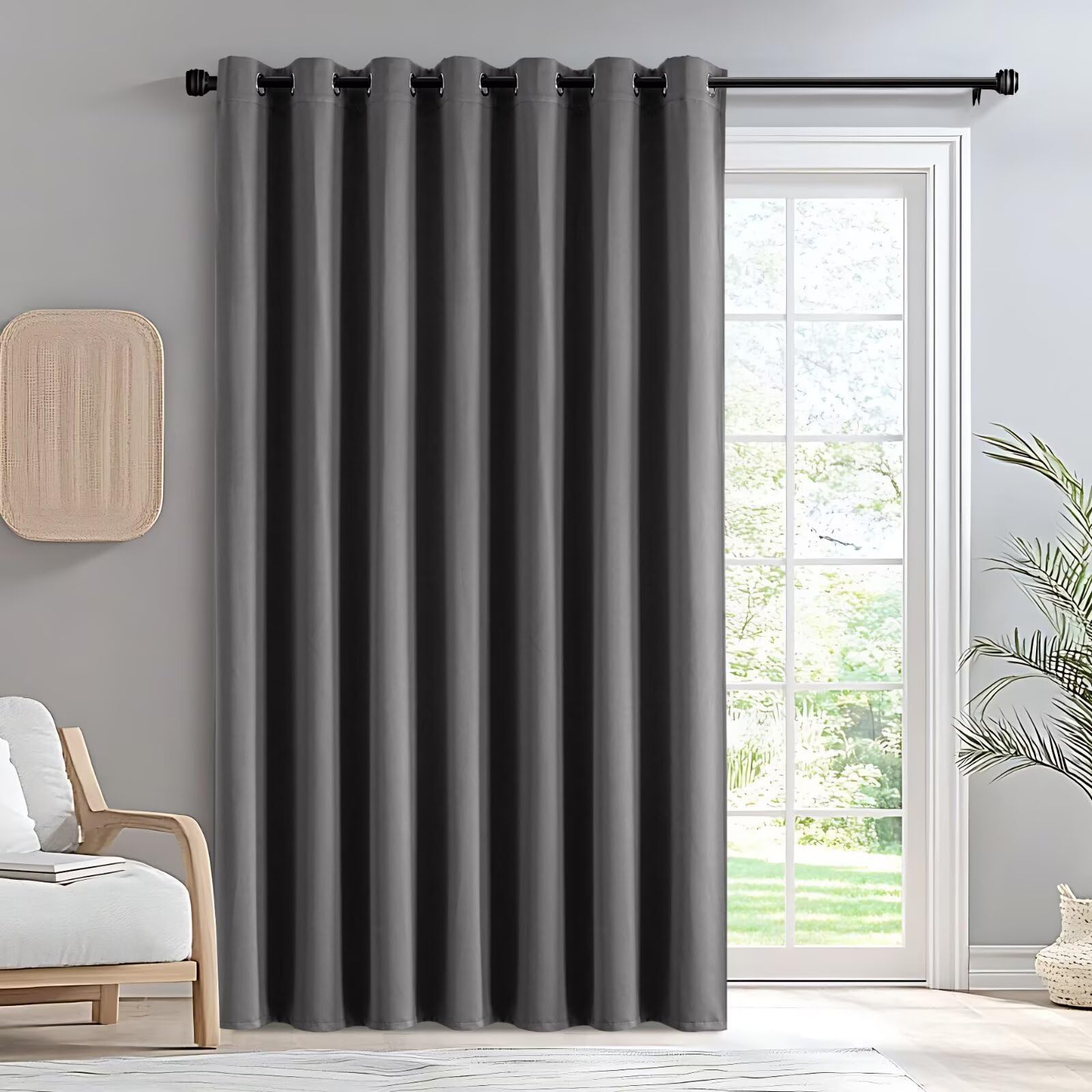 IGEMAEVE Black 100% Blackout Curtains 84 Inch Length 2 Panels Set, Black Out Curtains for Bedroom 84 Inch Long, Rod Pocket Energy Saving Room Darkening Drapes for Living Room Dining Room Window