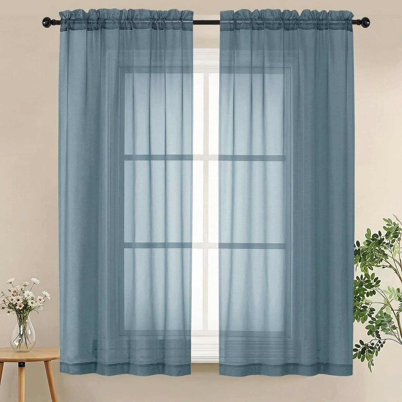 LIVEKID White Sheer Curtains 84 Inches Long 2 Panels - Light Filtering Breathable Voile Textured Sheer Curtains for Bedroom/Living Room, Rod Pocket Soft Elagant & Airy Solid Drapes, W42 x L84