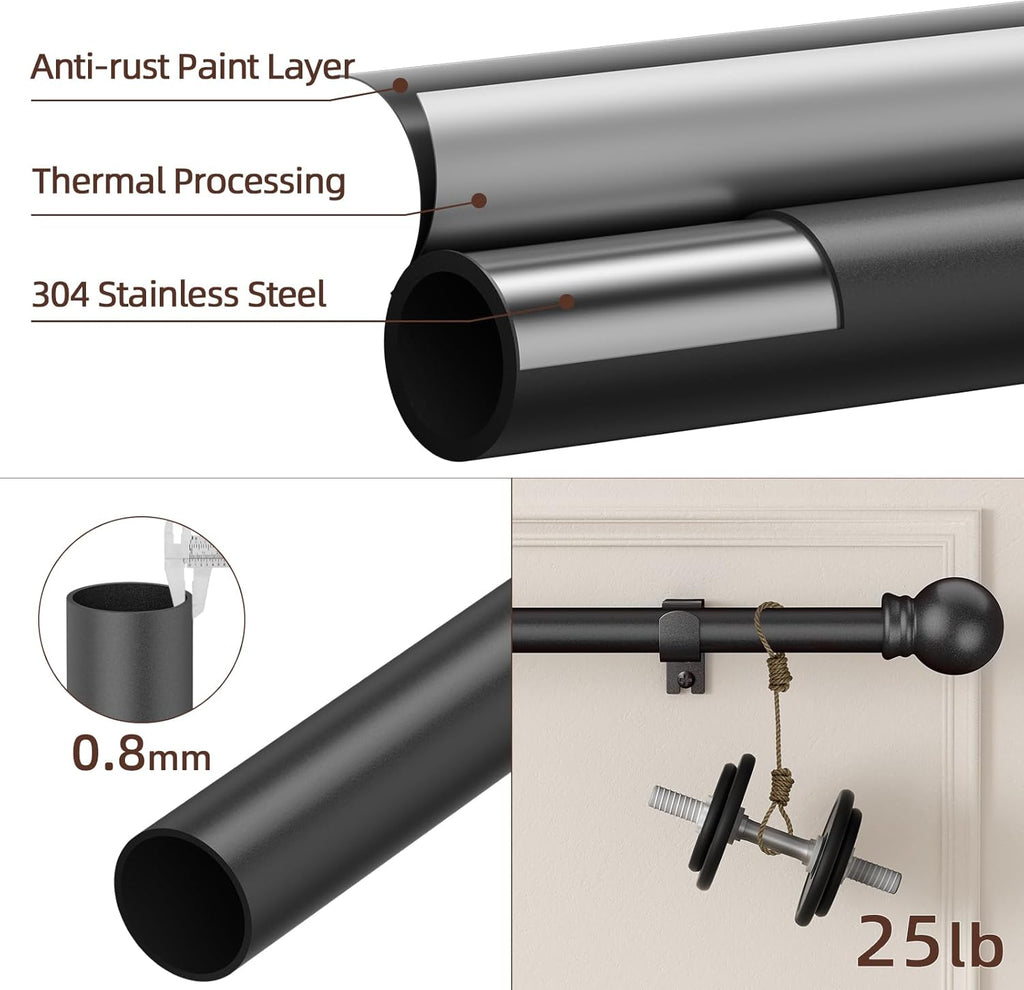 SMODBRODRE 2 Pack Curtain Rods for Window 32 and 48, Black 5/8 inch Splicing Single Window Curtain Rod Set with Brackets