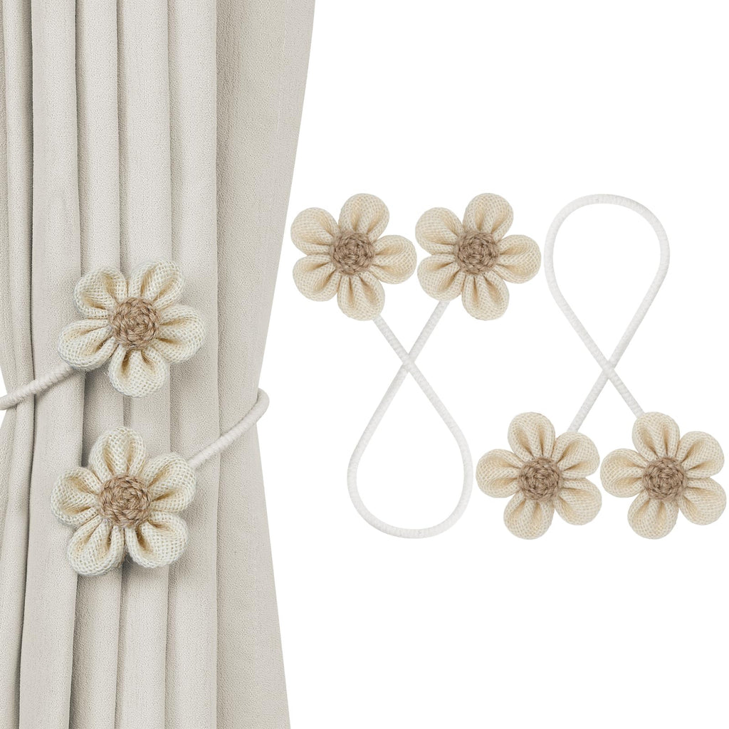 KLOGTSIND Flower Curtain Tiebacks, 2 Pack Boho Curtain Ties Elegant DIY Curtain Holdbacks, Decorative Window Drape Twist Tie Backs for Bedroom Decor, Nursery Decor, Farmhouse Decor