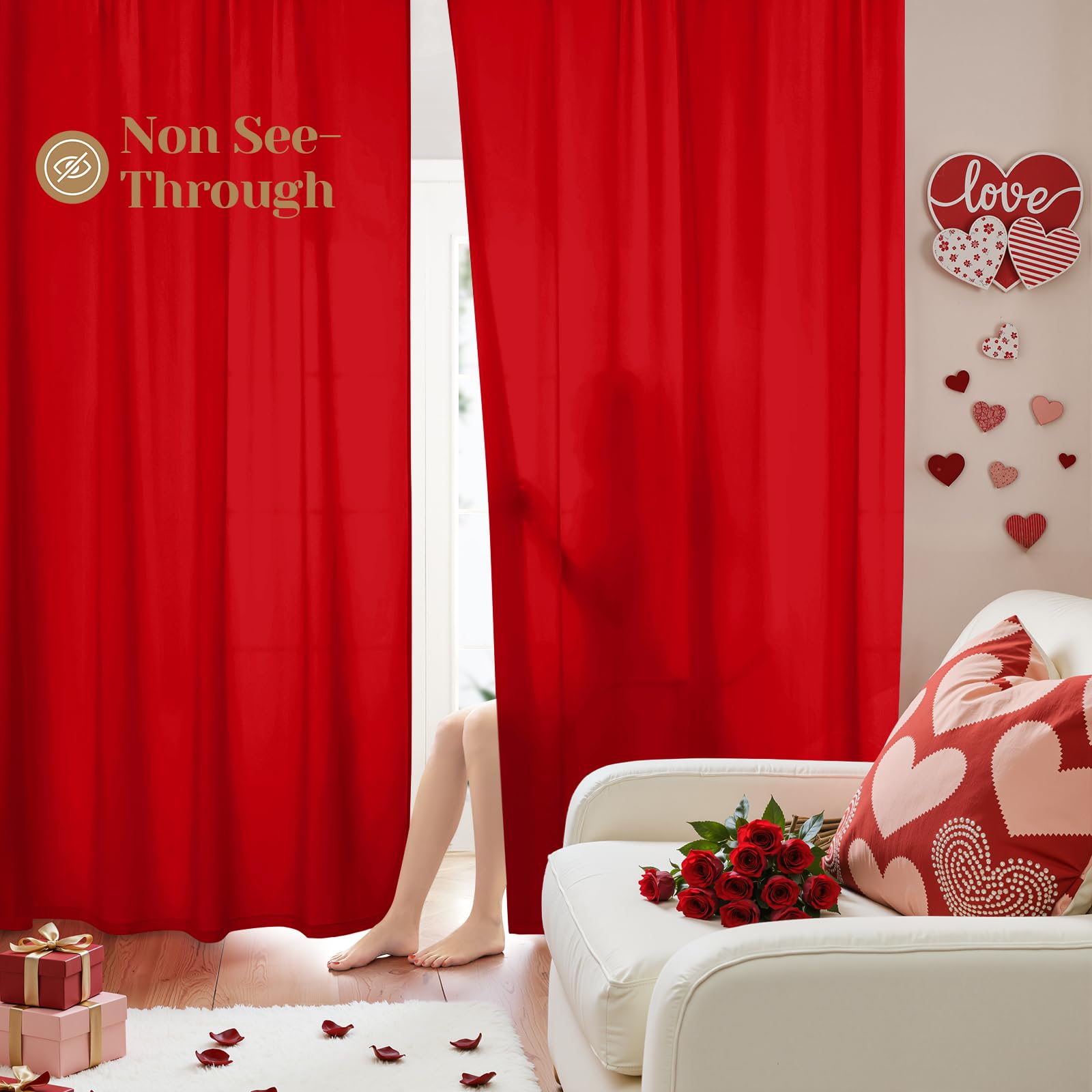 HOMEIDEAS Non-See-Through White Privacy Sheer Curtains 52 X 84 Inches Long 2 Panels Sheer Curtains Light Filtering Window Curtains Drapes for Bedroom Living Room