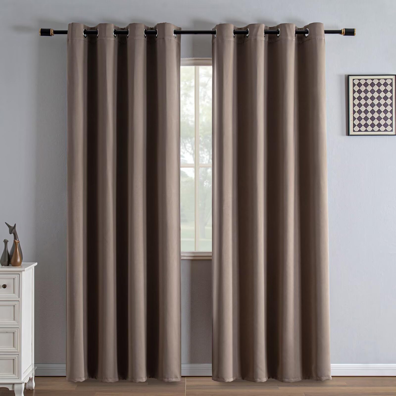 IGEMAEVE Black 100% Blackout Curtains 84 Inch Length 2 Panels Set, Black Out Curtains for Bedroom 84 Inch Long, Rod Pocket Energy Saving Room Darkening Drapes for Living Room Dining Room Window