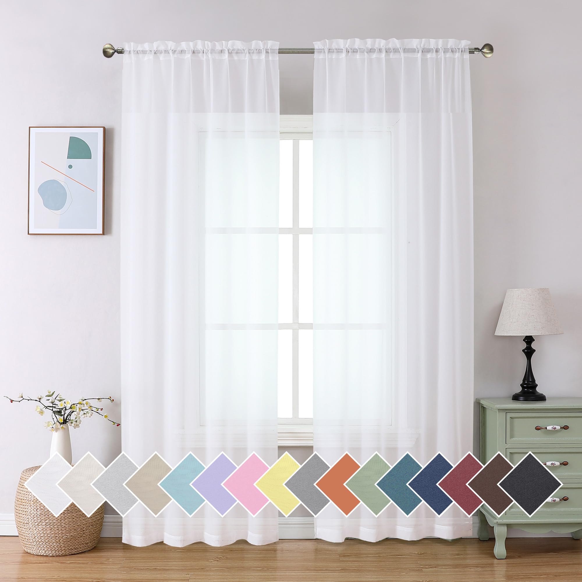 Aiyufeng Blush Pink Sheer Curtains 84 Inches Long 2 Panels Set, Light Filtering Soft Airy Voile Rod Pocket Baby Pink Sheer Window Drapes for Bedroom Living Room, Each 40Wx84L Inches