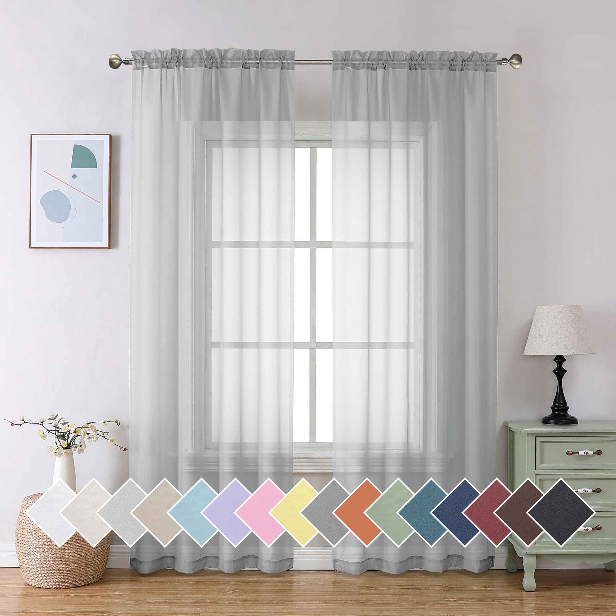 Aiyufeng Blush Pink Sheer Curtains 84 Inches Long 2 Panels Set, Light Filtering Soft Airy Voile Rod Pocket Baby Pink Sheer Window Drapes for Bedroom Living Room, Each 40Wx84L Inches