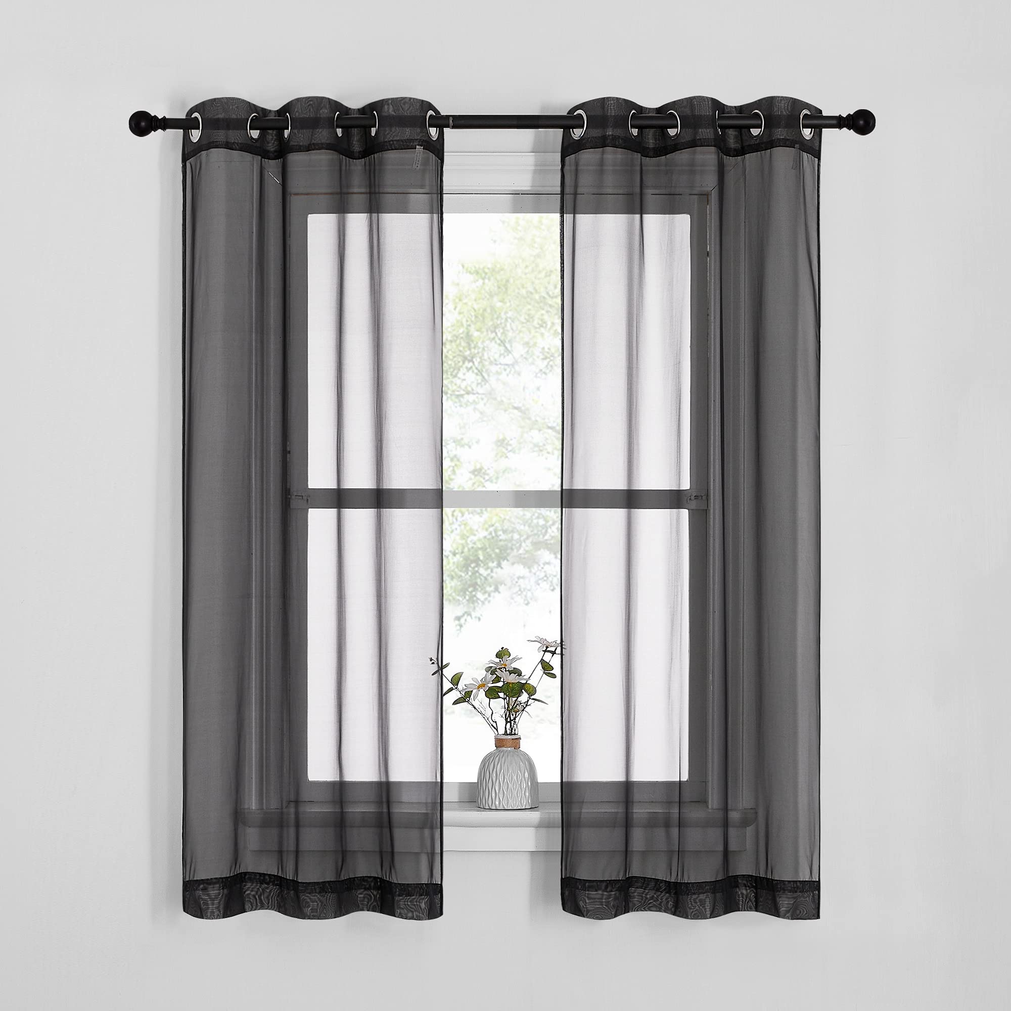 NICETOWN Sheer Curtains Panel 72" Long - Ring Top Window Treatment Sheer Voile Drapes for Bedroom/Living Room (White, Set of 2, W54 x L72)