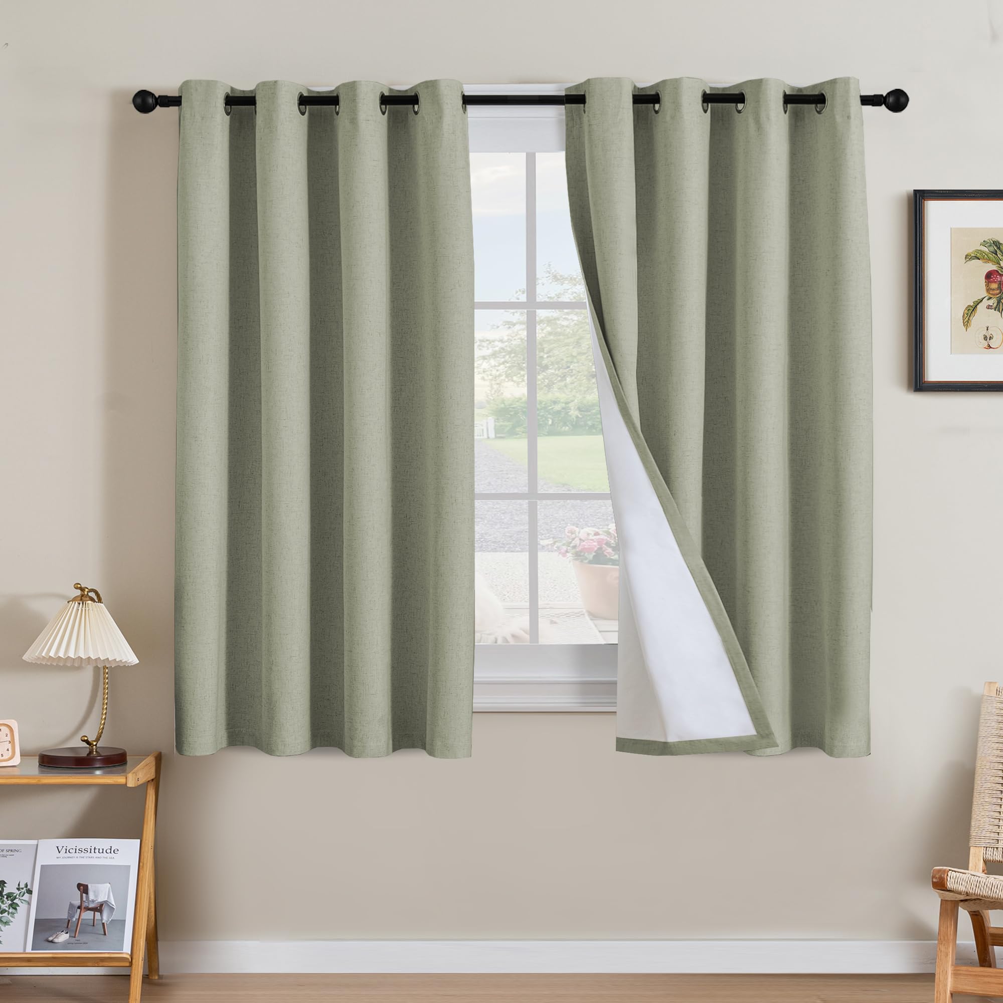 H.VERSAILTEX 100% Blackout Curtains Ivory, Linen Blackout Curtains 96 inch Curtains 2 Panel Set, Elegant Curtain for Bedroom Grommet Drapes for Living Room