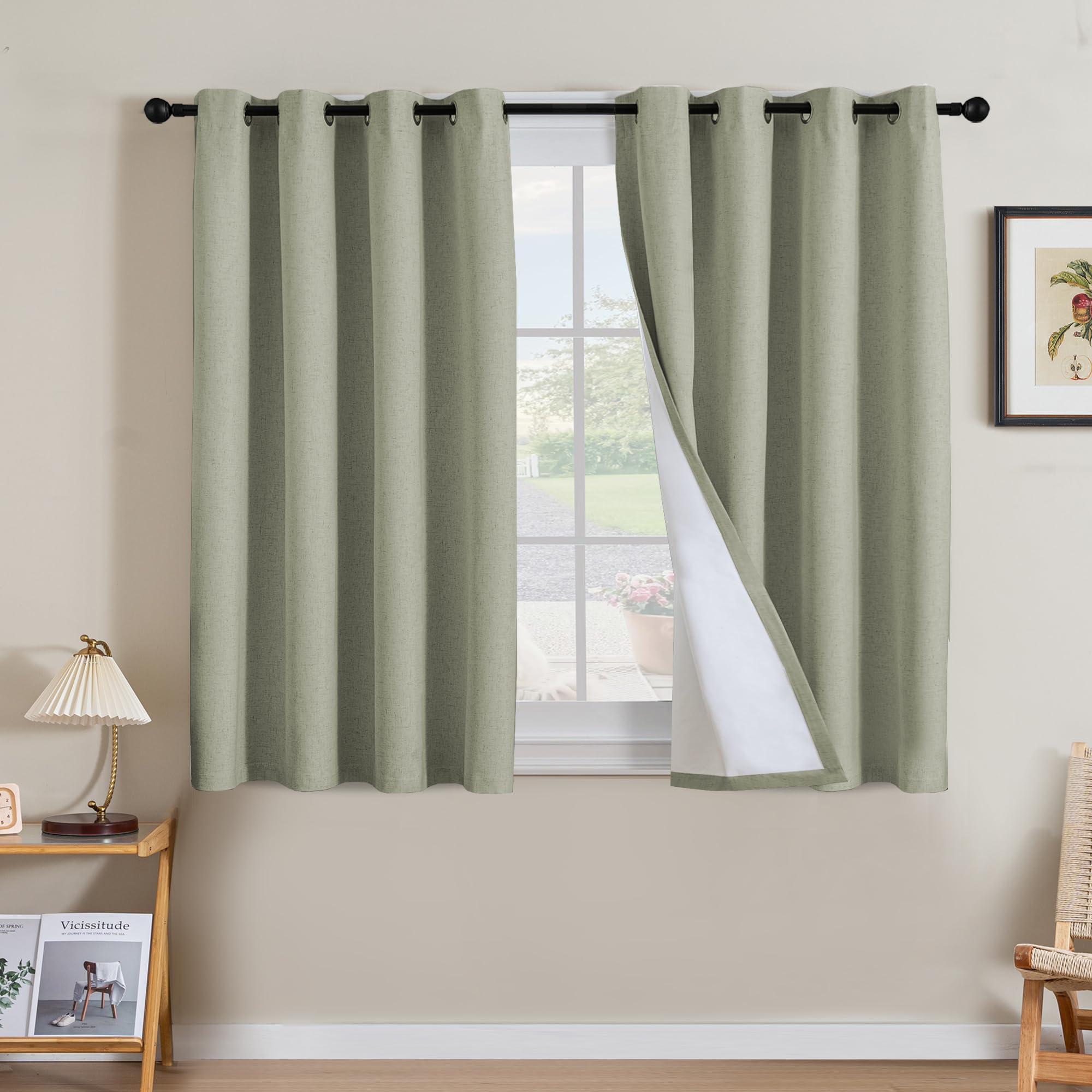 H.VERSAILTEX 100% Blackout Curtains Ivory, Linen Blackout Curtains 96 inch Curtains 2 Panel Set, Elegant Curtain for Bedroom Grommet Drapes for Living Room