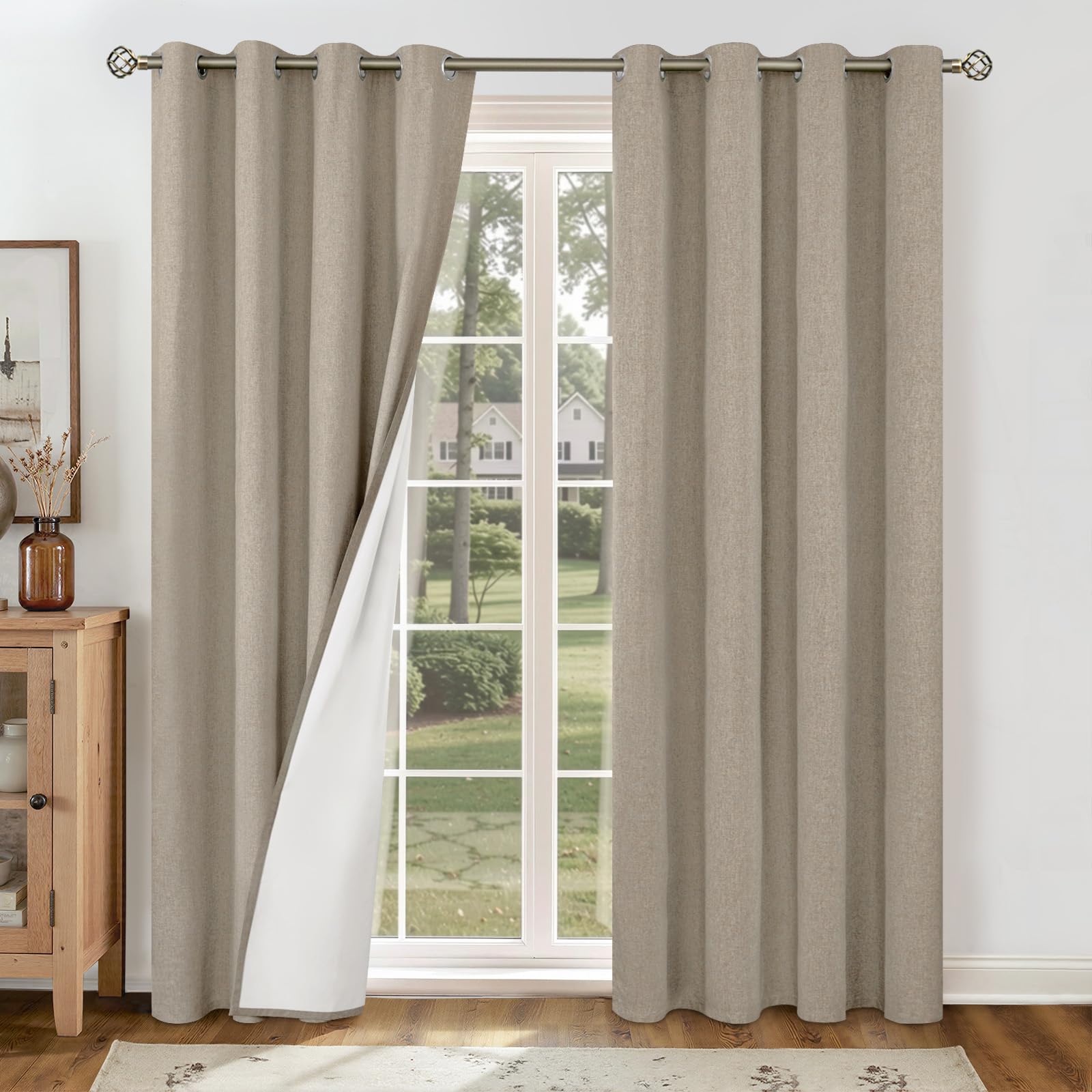 YoungsTex Linen Blackout Curtains 63 Inches Long for Bedroom, Room Darkening Window Drapes with Grommet Thermal Insulated Black Out for Living Room, 2 Panels, 52 X 63 Inch