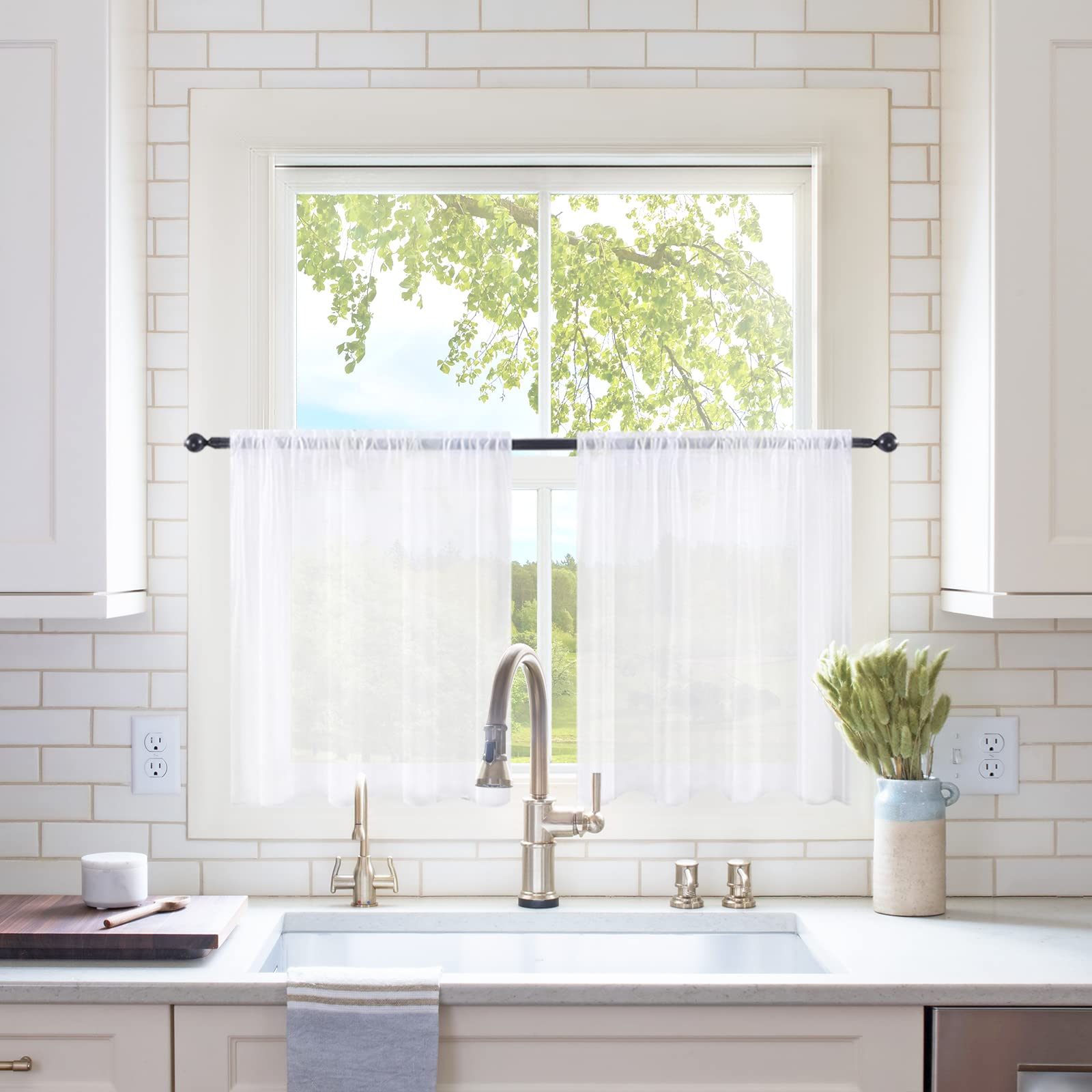 MIULEE White Sheer Curtains 96 inches Long Window Curtains 2 Panels Solid Color Elegant Window Voile Panels/Drapes/Treatment for Bedroom Living Room (54 X 96 Inches White)