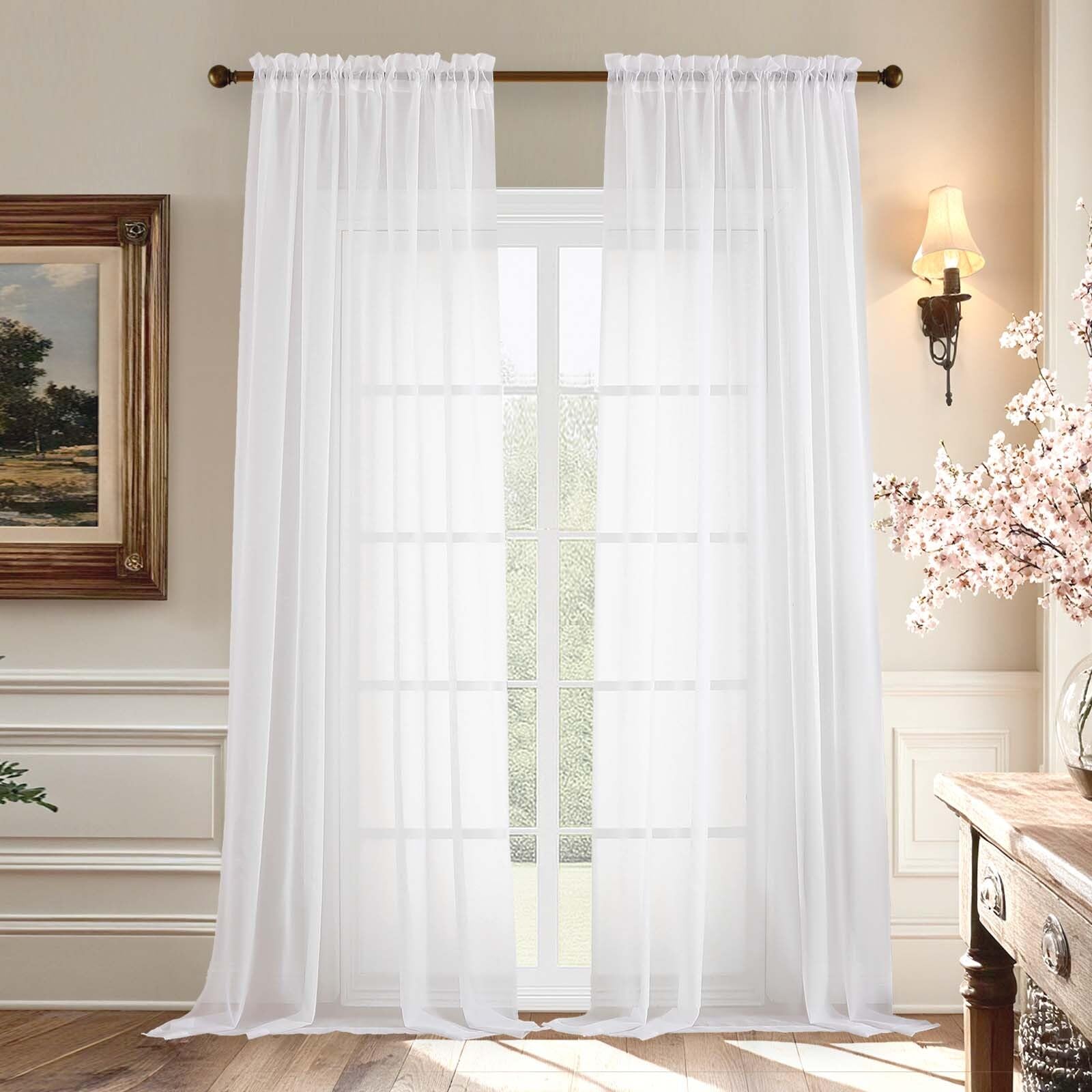 Aiyufeng Blush Pink Sheer Curtains 84 Inches Long 2 Panels Set, Light Filtering Soft Airy Voile Rod Pocket Baby Pink Sheer Window Drapes for Bedroom Living Room, Each 40Wx84L Inches