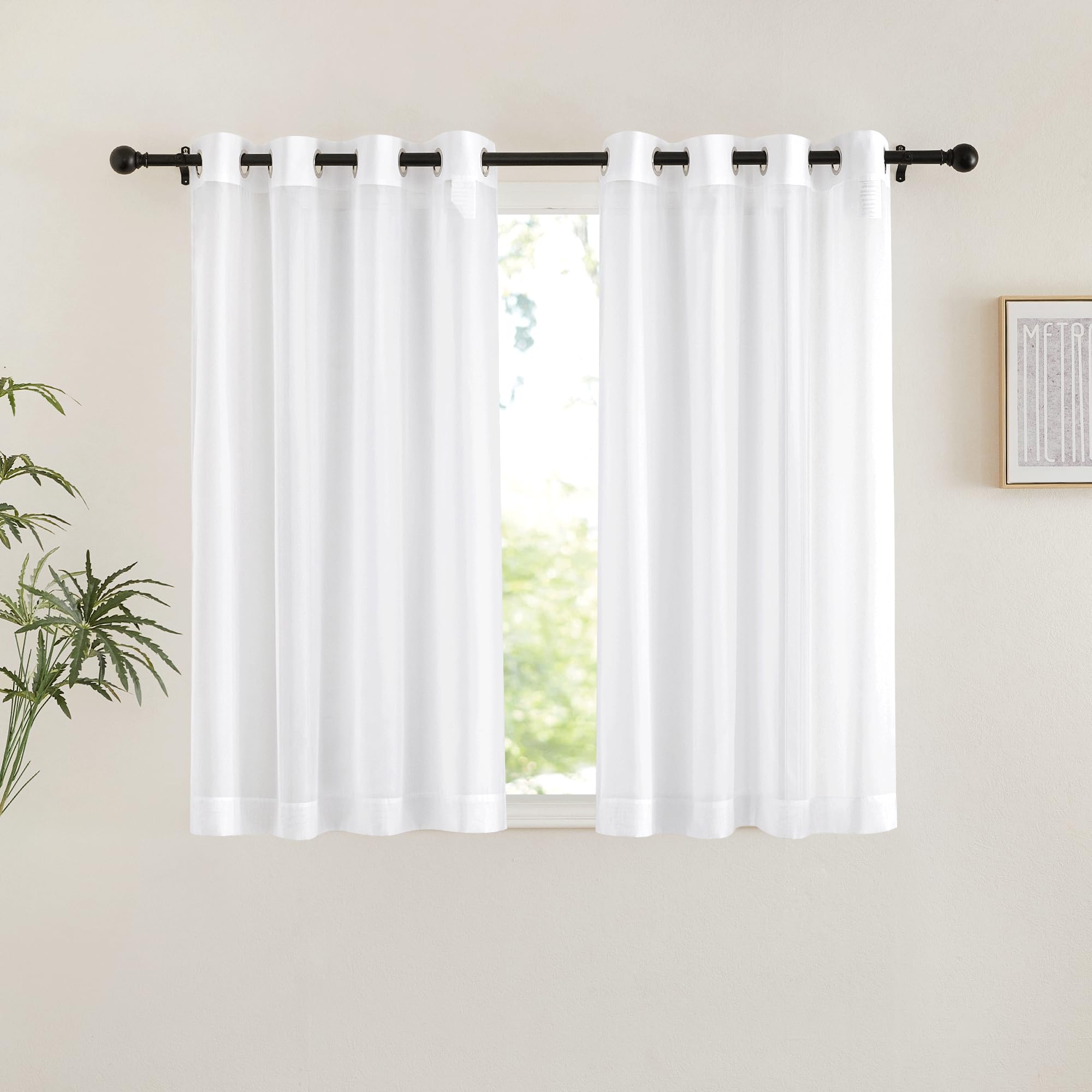 NICETOWN Sheer Curtains Panel 72" Long - Ring Top Window Treatment Sheer Voile Drapes for Bedroom/Living Room (White, Set of 2, W54 x L72)