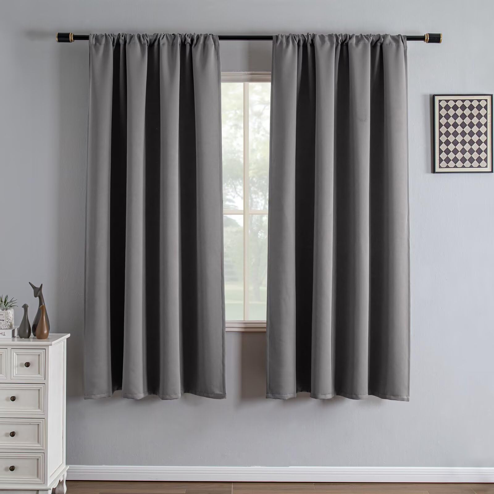 IGEMAEVE Black 100% Blackout Curtains 84 Inch Length 2 Panels Set, Black Out Curtains for Bedroom 84 Inch Long, Rod Pocket Energy Saving Room Darkening Drapes for Living Room Dining Room Window