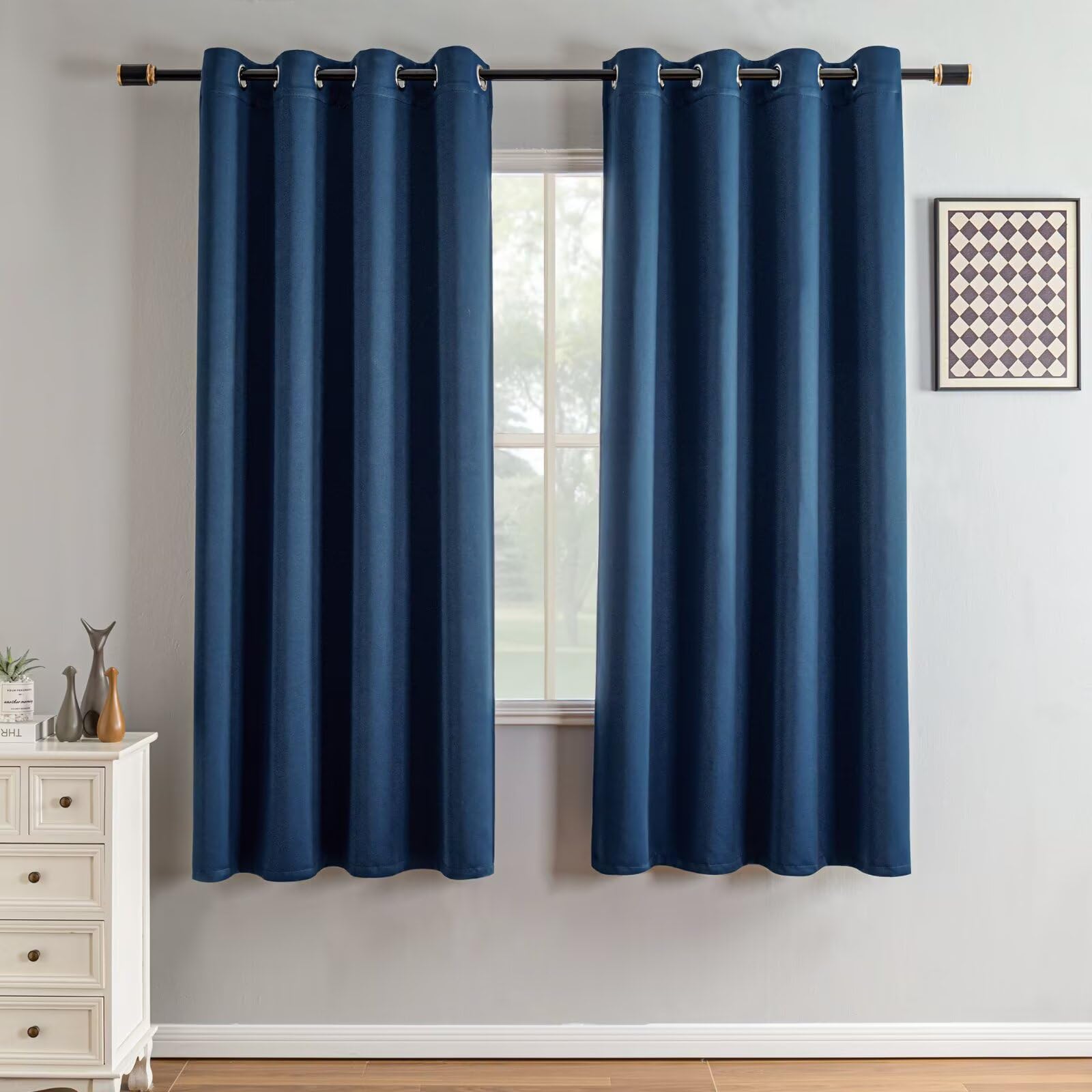 IGEMAEVE Black 100% Blackout Curtains 84 Inch Length 2 Panels Set, Black Out Curtains for Bedroom 84 Inch Long, Rod Pocket Energy Saving Room Darkening Drapes for Living Room Dining Room Window