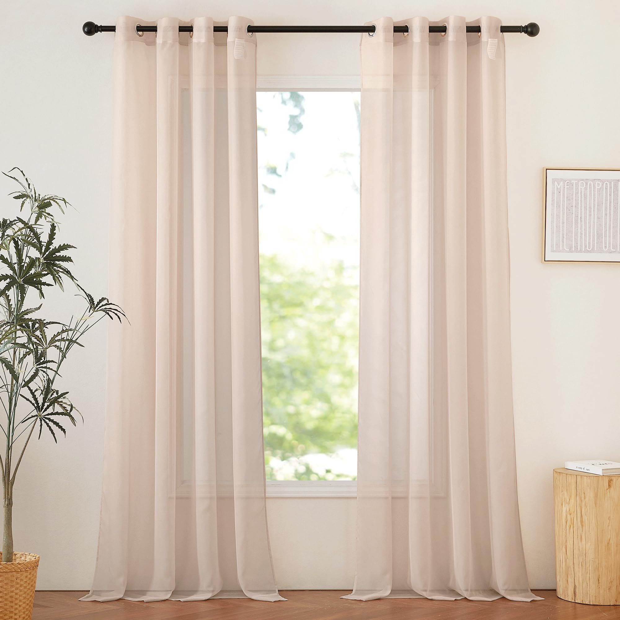 NICETOWN Sheer Curtains Panel 72" Long - Ring Top Window Treatment Sheer Voile Drapes for Bedroom/Living Room (White, Set of 2, W54 x L72)