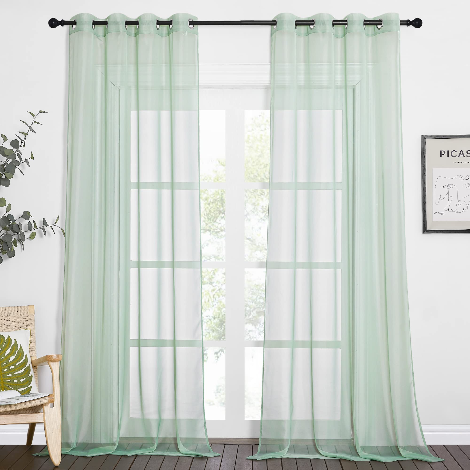 NICETOWN Sheer Curtains Panel 72" Long - Ring Top Window Treatment Sheer Voile Drapes for Bedroom/Living Room (White, Set of 2, W54 x L72)