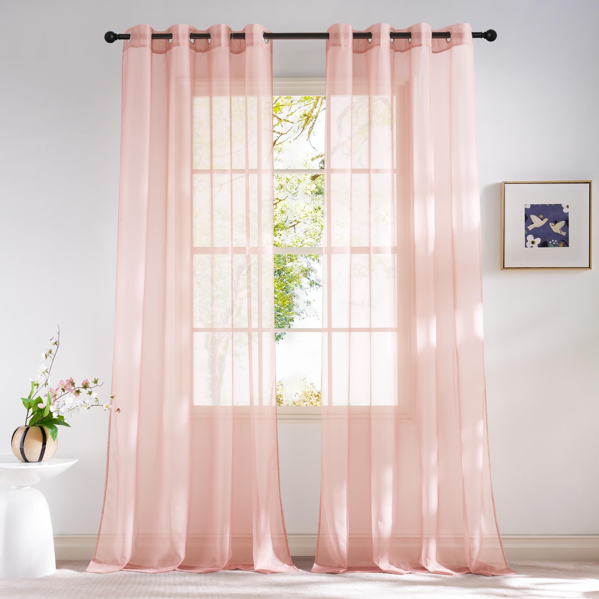 NICETOWN Sheer Curtains Panel 72" Long - Ring Top Window Treatment Sheer Voile Drapes for Bedroom/Living Room (White, Set of 2, W54 x L72)