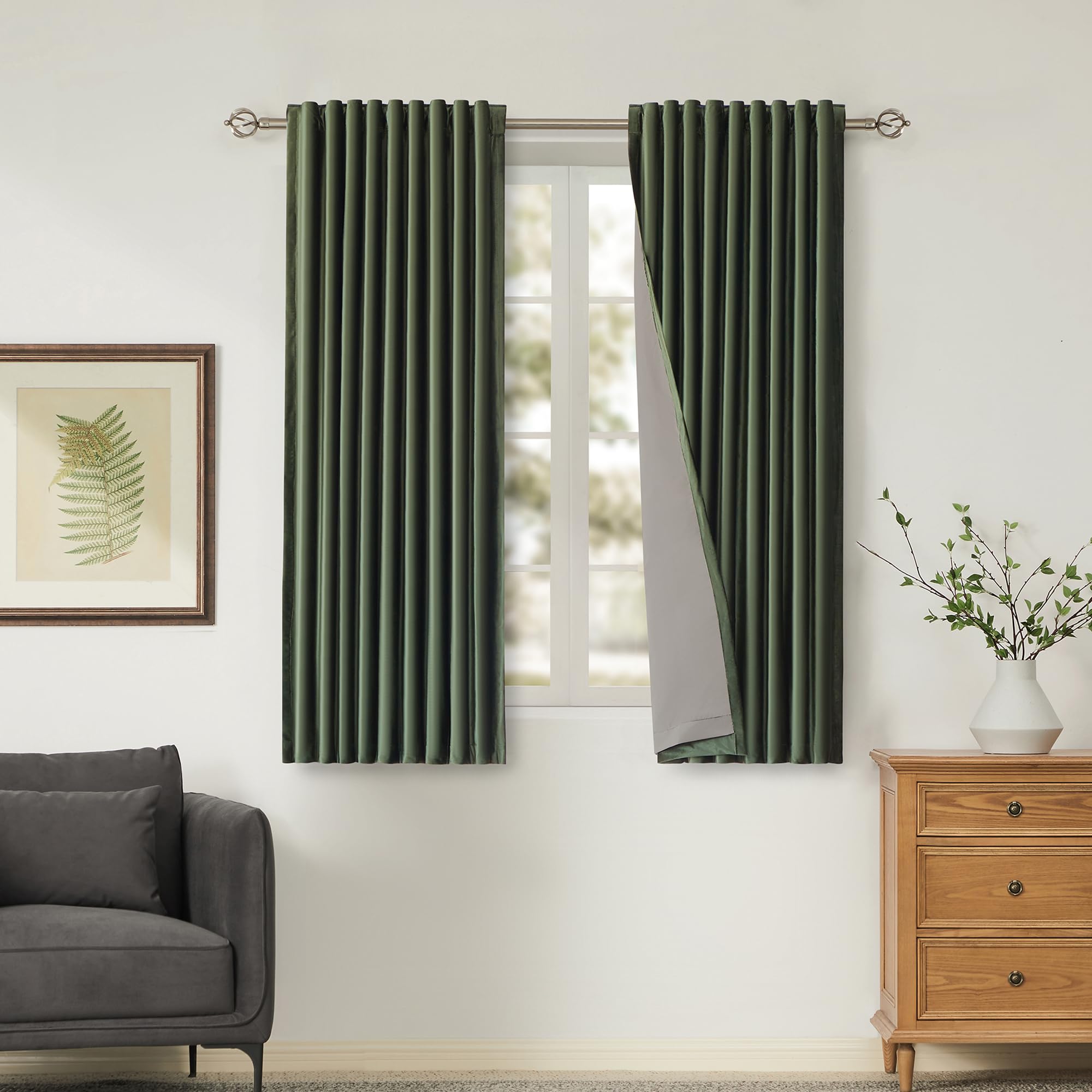100% Blackout Ivory Off White Velvet Curtains 84 inch Long for Living Room,Set of 2 Panels Liner Rod Pocket Back Tab Thermal Window Drapes Room Darkening Heavy Decorative Curtains for Bedroom