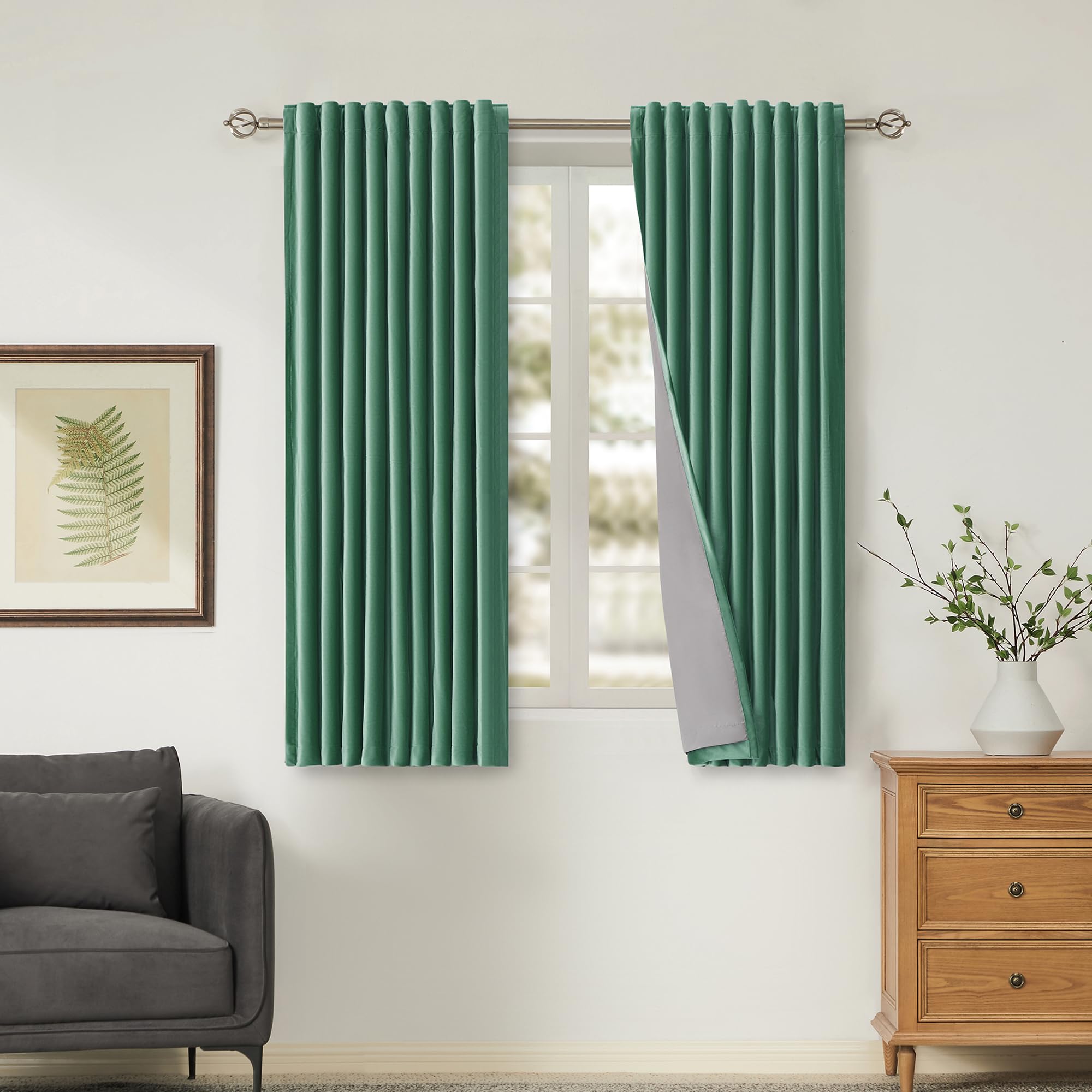 100% Blackout Ivory Off White Velvet Curtains 84 inch Long for Living Room,Set of 2 Panels Liner Rod Pocket Back Tab Thermal Window Drapes Room Darkening Heavy Decorative Curtains for Bedroom