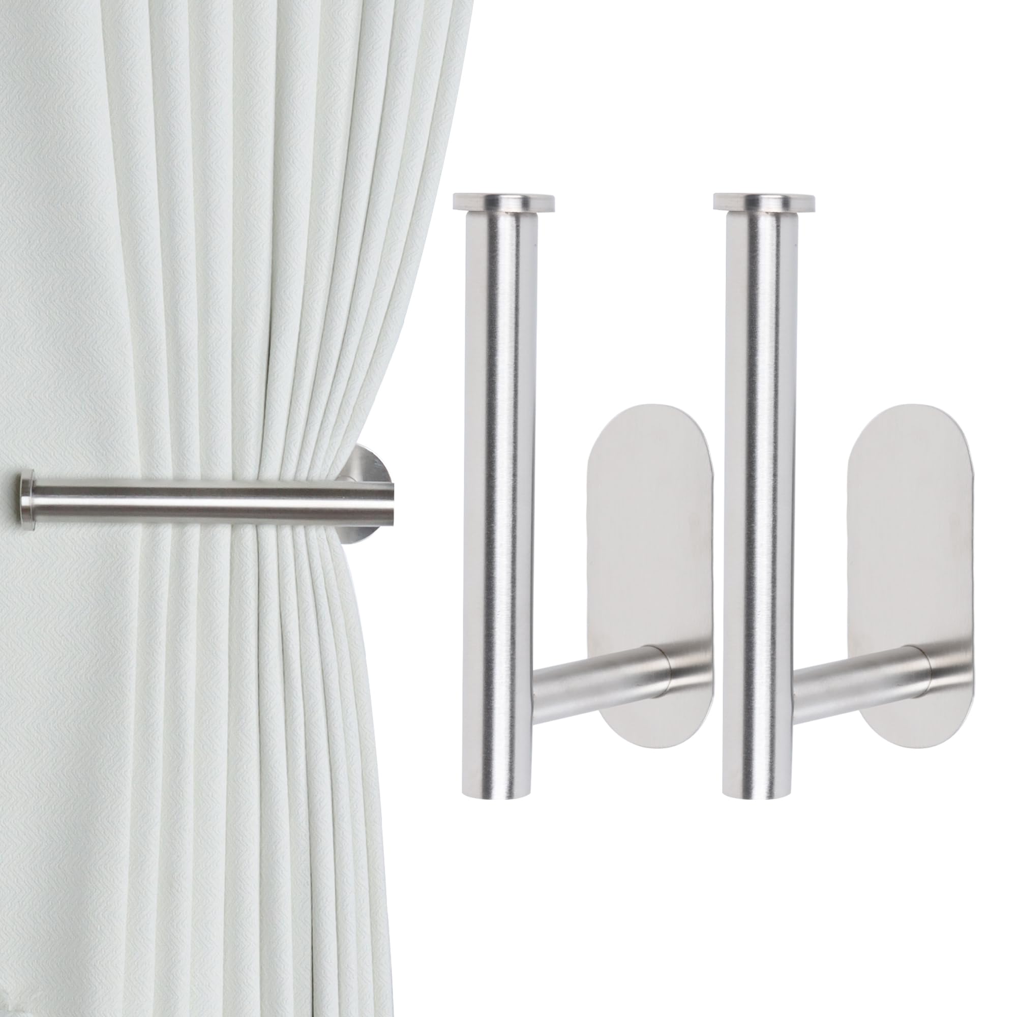 Groleca 2 Pack Adhesive Curtain Holdbacks Curtain Tie Backs Curtain Holdbacks No Drill Curtain Pull Backs Adhesive Curtain Hooks Curtain Holders for Drapes (2, Black)