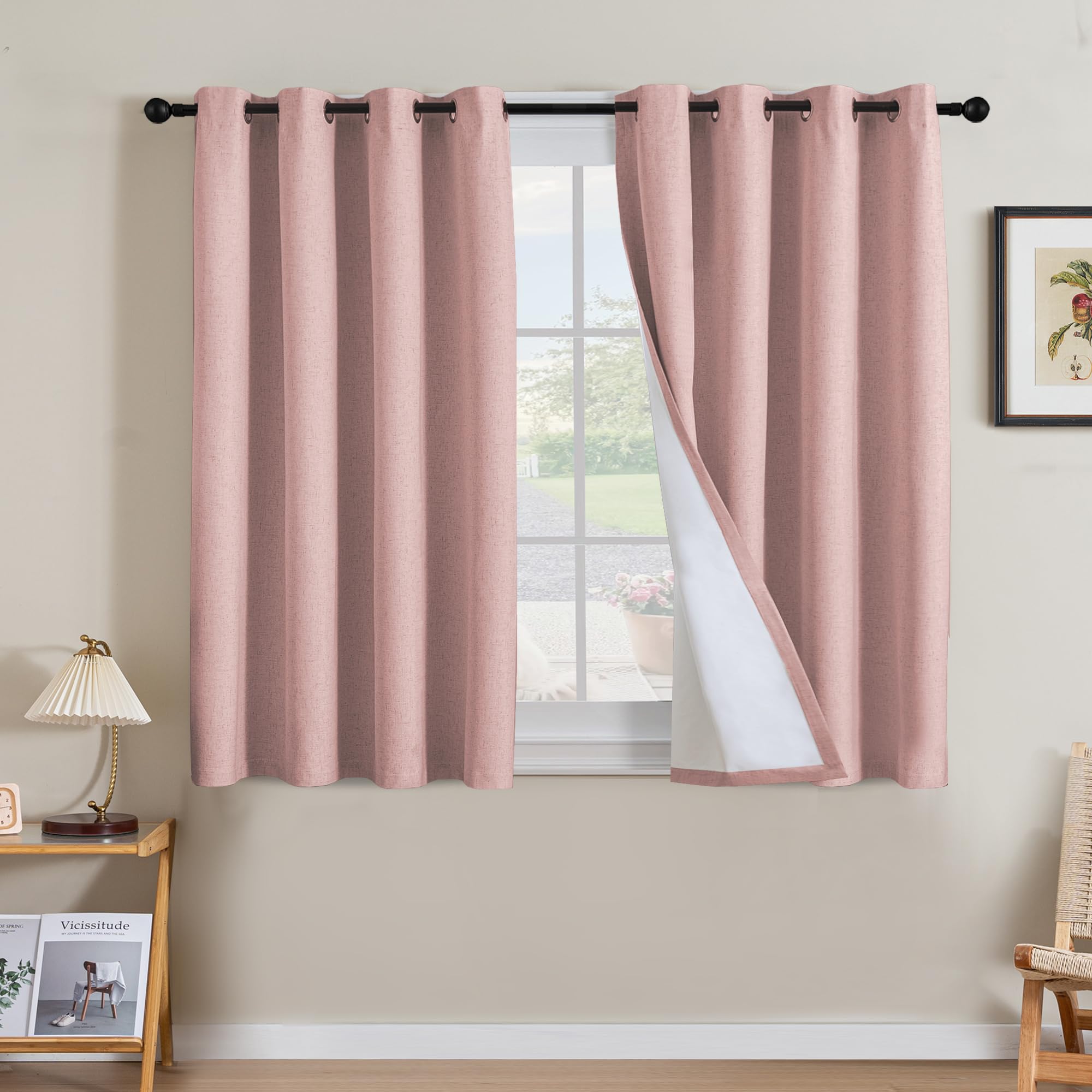 H.VERSAILTEX 100% Blackout Curtains Ivory, Linen Blackout Curtains 96 inch Curtains 2 Panel Set, Elegant Curtain for Bedroom Grommet Drapes for Living Room