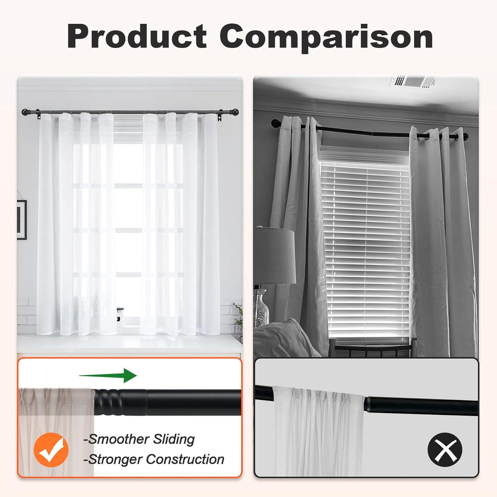 Black Curtain Rods 2 Packs for Windows 36"- 48", Decorative Drapery Rod Adjustable, 5/8 inch Small Curtain Rod for Bedroom, Living Room, Kitchen and Outdoors
