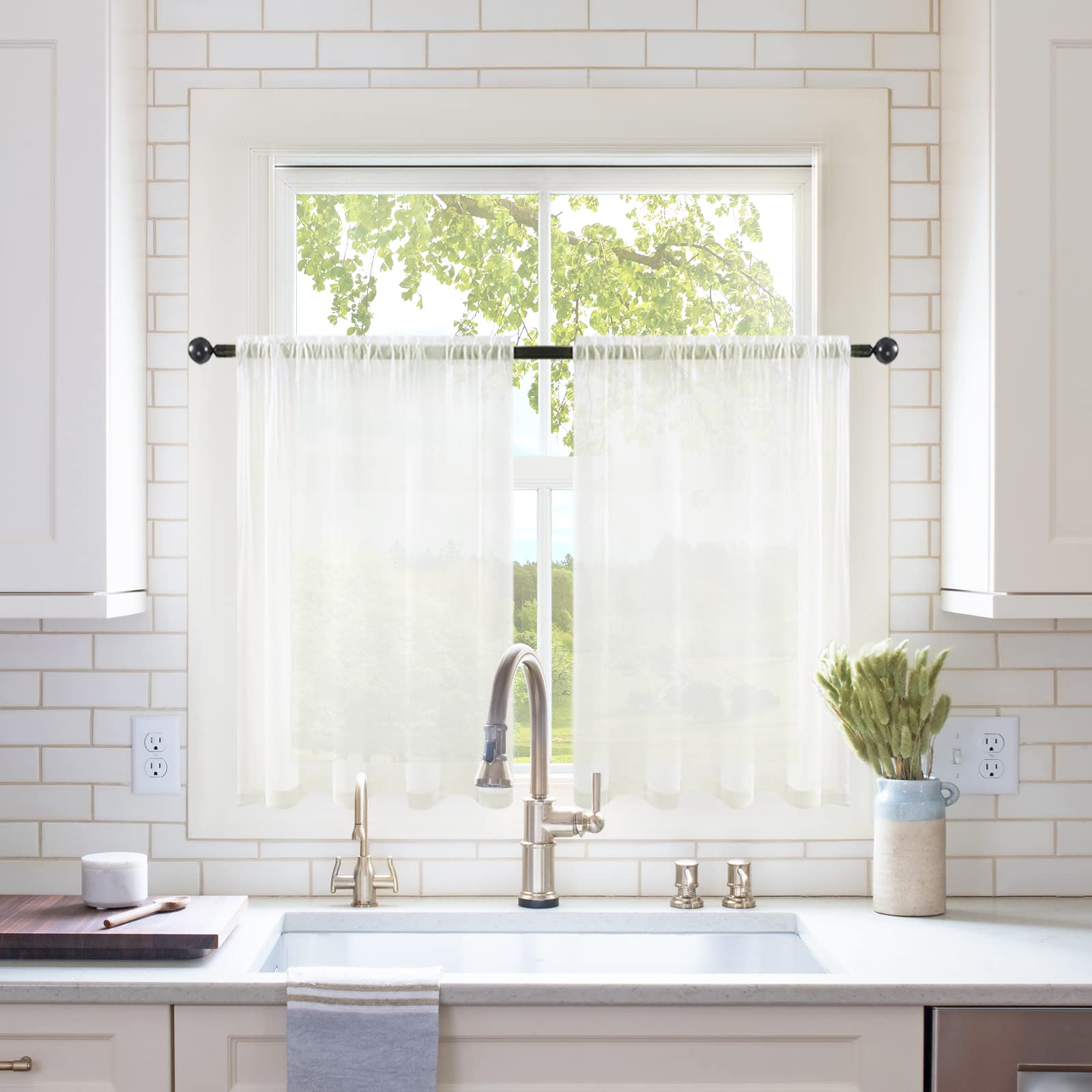 MIULEE 2 Panels Solid Color White Sheer Window Curtains Elegant Window Voile Panels/Drapes/Treatment for Bedroom Living Room (54 X 84 Inches White)