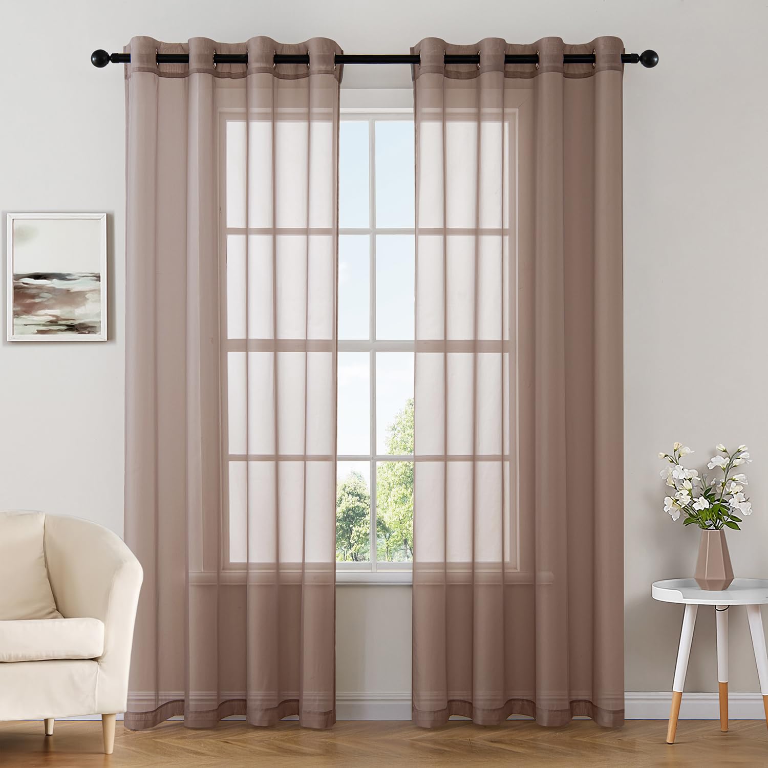 MIULEE Solid Color Sheer Curtains 84 Inches Long 2 Panels Set - Elegant Lightweight Grommet Light Filtering Window Voile Panels/Drapes/Treatment for Bedroom Living Room W42 x L84 Inch, White