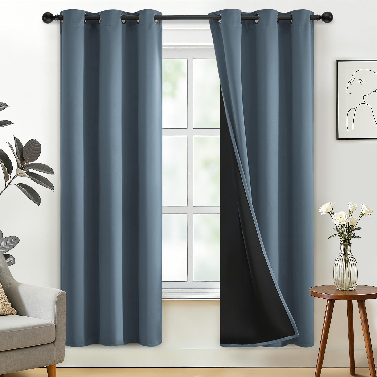 SimpleHome 100% Blackout Curtains for Bedroom,Thermal Insulated Grommet Window Drapes Room Darkening Cream Curtains for Living Room with Black Back,52 x 84 Inch,2 Panels