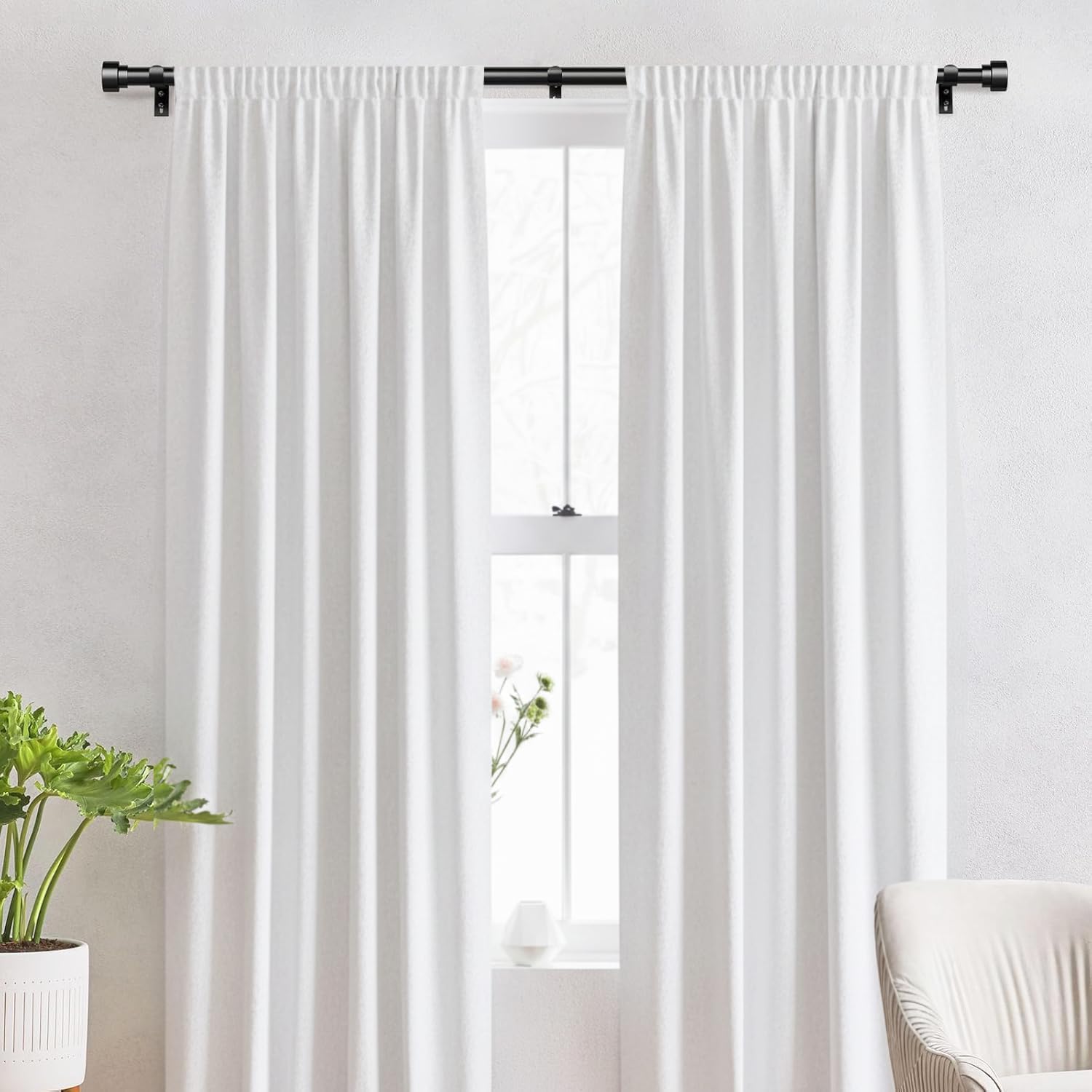 IFELS 2 Pack Heavy Duty Curtain Rods for Windows 28 to 48 Inch, 1 Inch Black Adjustable Curtain Rod Set with Easy Installation and Modern Design (A1,Black,30-60",2Pack)