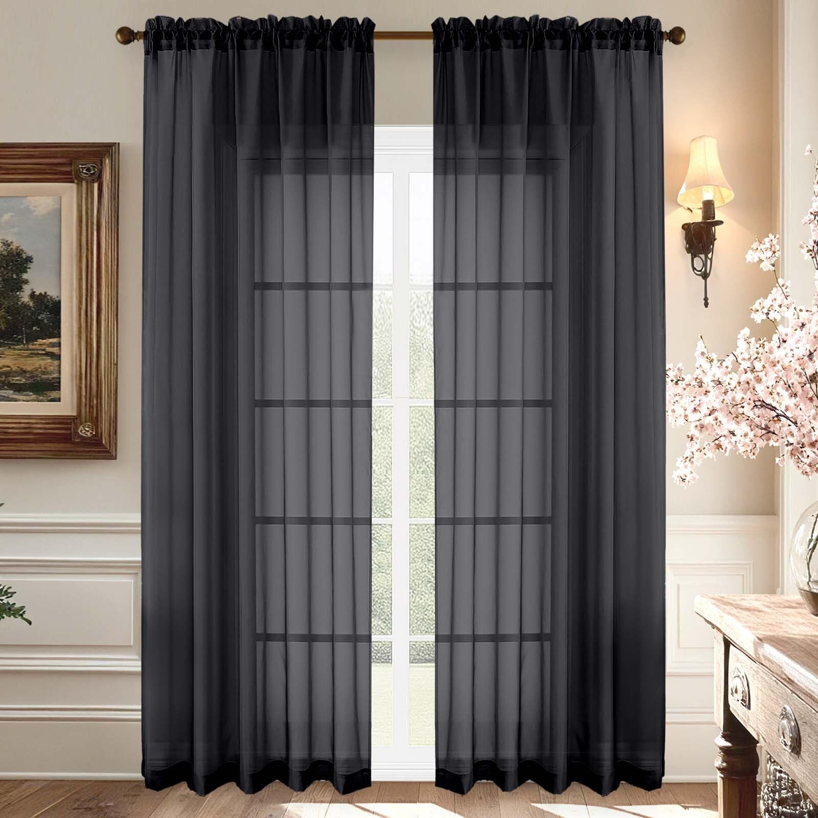 Aiyufeng Blush Pink Sheer Curtains 84 Inches Long 2 Panels Set, Light Filtering Soft Airy Voile Rod Pocket Baby Pink Sheer Window Drapes for Bedroom Living Room, Each 40Wx84L Inches