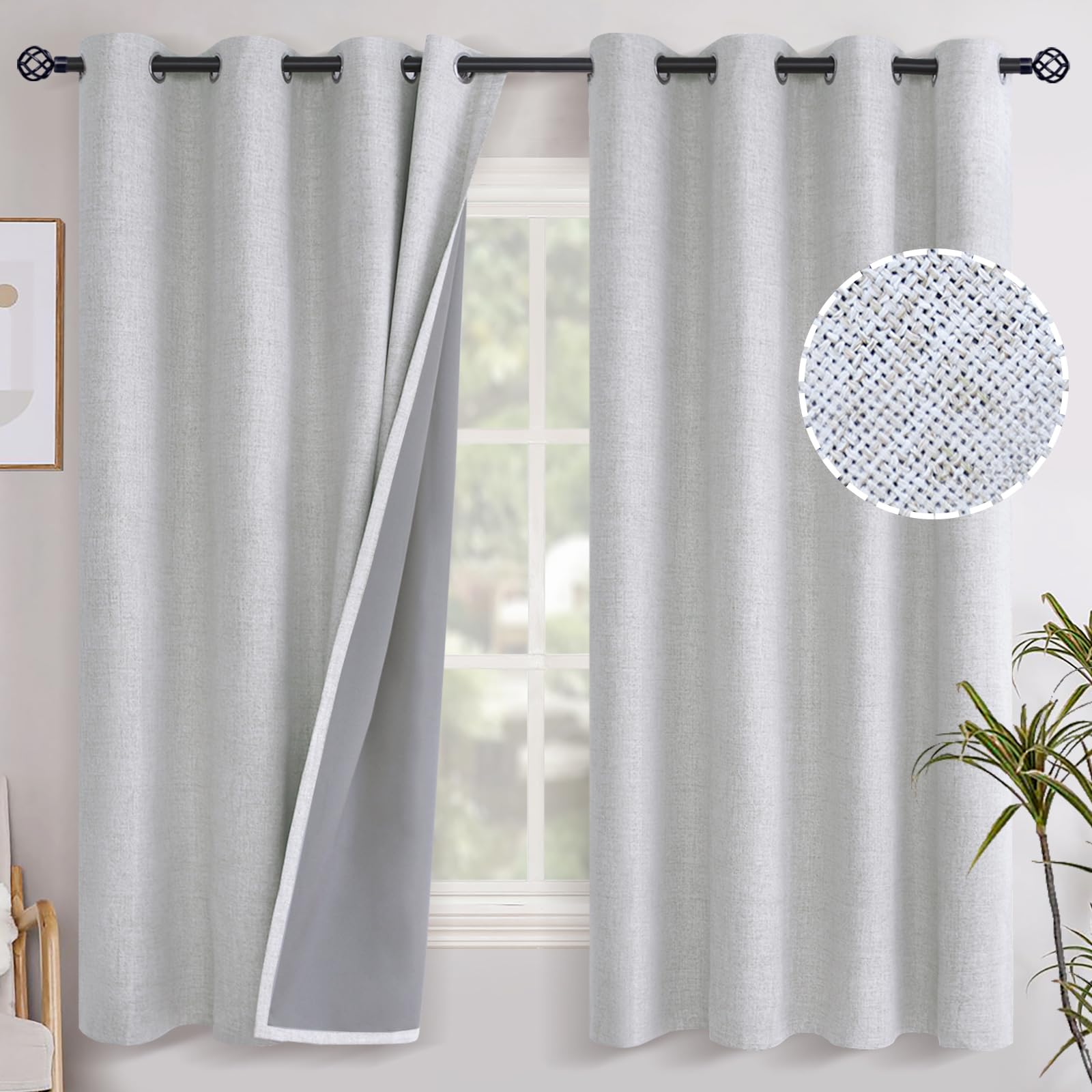 YoungsTex Linen Blackout Curtains 63 Inch Length for Bedroom, Room Darkening Window Drapes with Grommet Thermal Insulated Black Out Blinds for Living Room, 2 Panels, 52 X 63 Inch, Beige