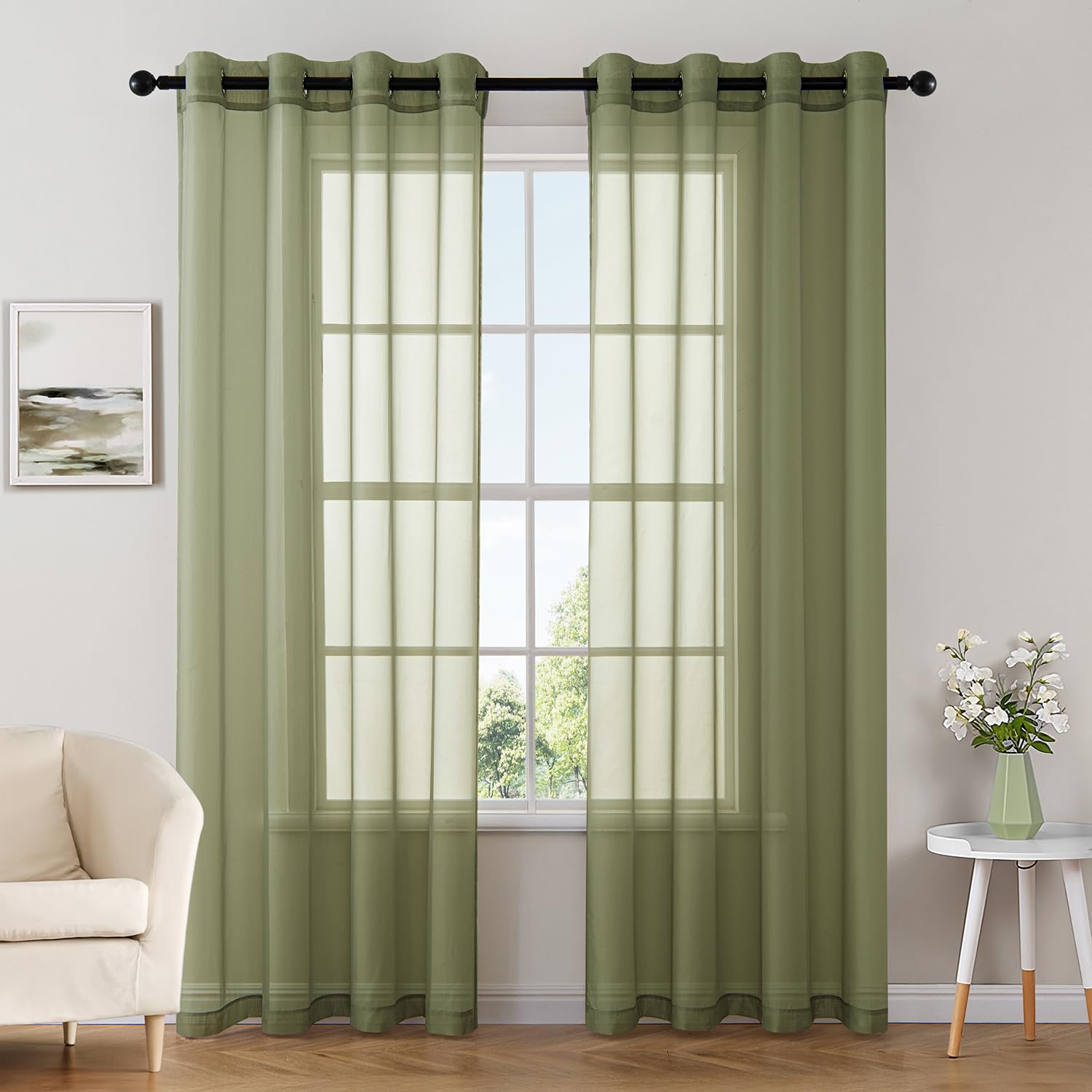MIULEE Solid Color Sheer Curtains 84 Inches Long 2 Panels Set - Elegant Lightweight Grommet Light Filtering Window Voile Panels/Drapes/Treatment for Bedroom Living Room W42 x L84 Inch, White