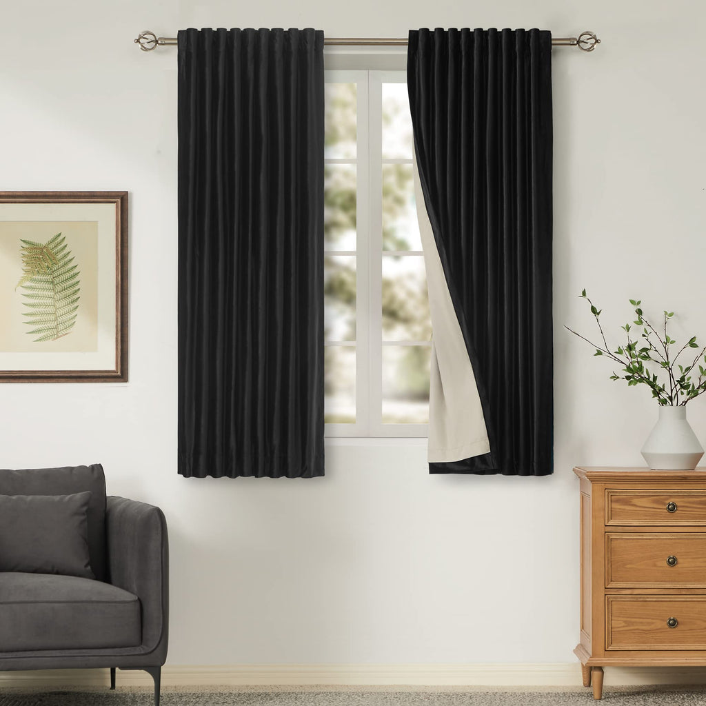 100% Blackout Ivory Off White Velvet Curtains 84 inch Long for Living Room,Set of 2 Panels Liner Rod Pocket Back Tab Thermal Window Drapes Room Darkening Heavy Decorative Curtains for Bedroom