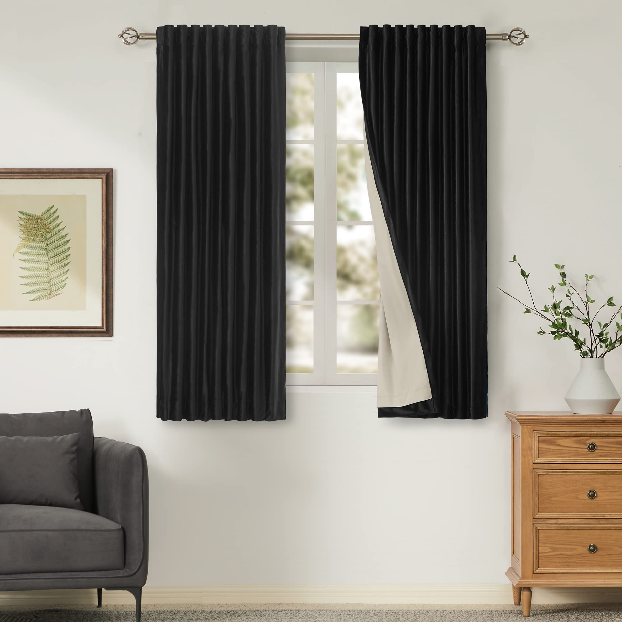 100% Blackout Ivory Off White Velvet Curtains 84 inch Long for Living Room,Set of 2 Panels Liner Rod Pocket Back Tab Thermal Window Drapes Room Darkening Heavy Decorative Curtains for Bedroom