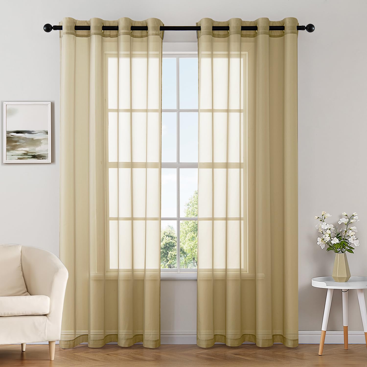 MIULEE Solid Color Sheer Curtains 84 Inches Long 2 Panels Set - Elegant Lightweight Grommet Light Filtering Window Voile Panels/Drapes/Treatment for Bedroom Living Room W42 x L84 Inch, White